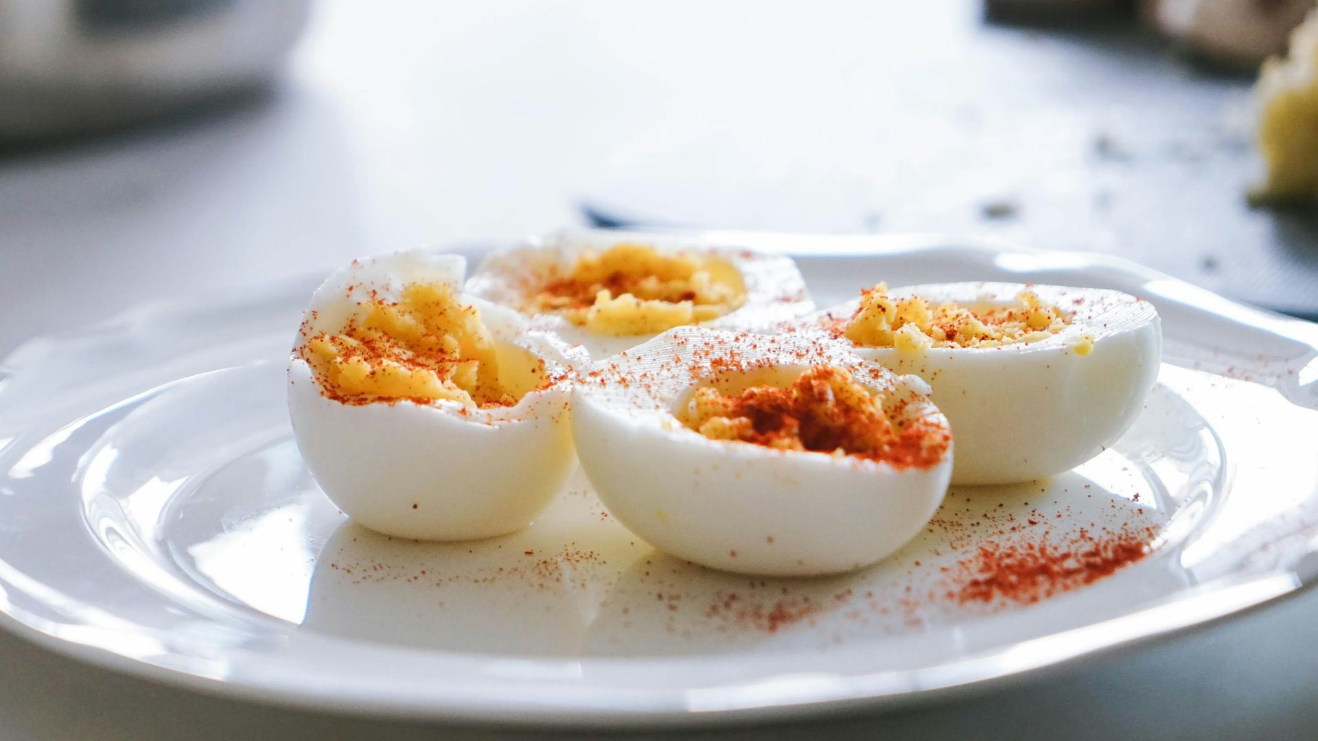 sliced hard boiled eggs on plate