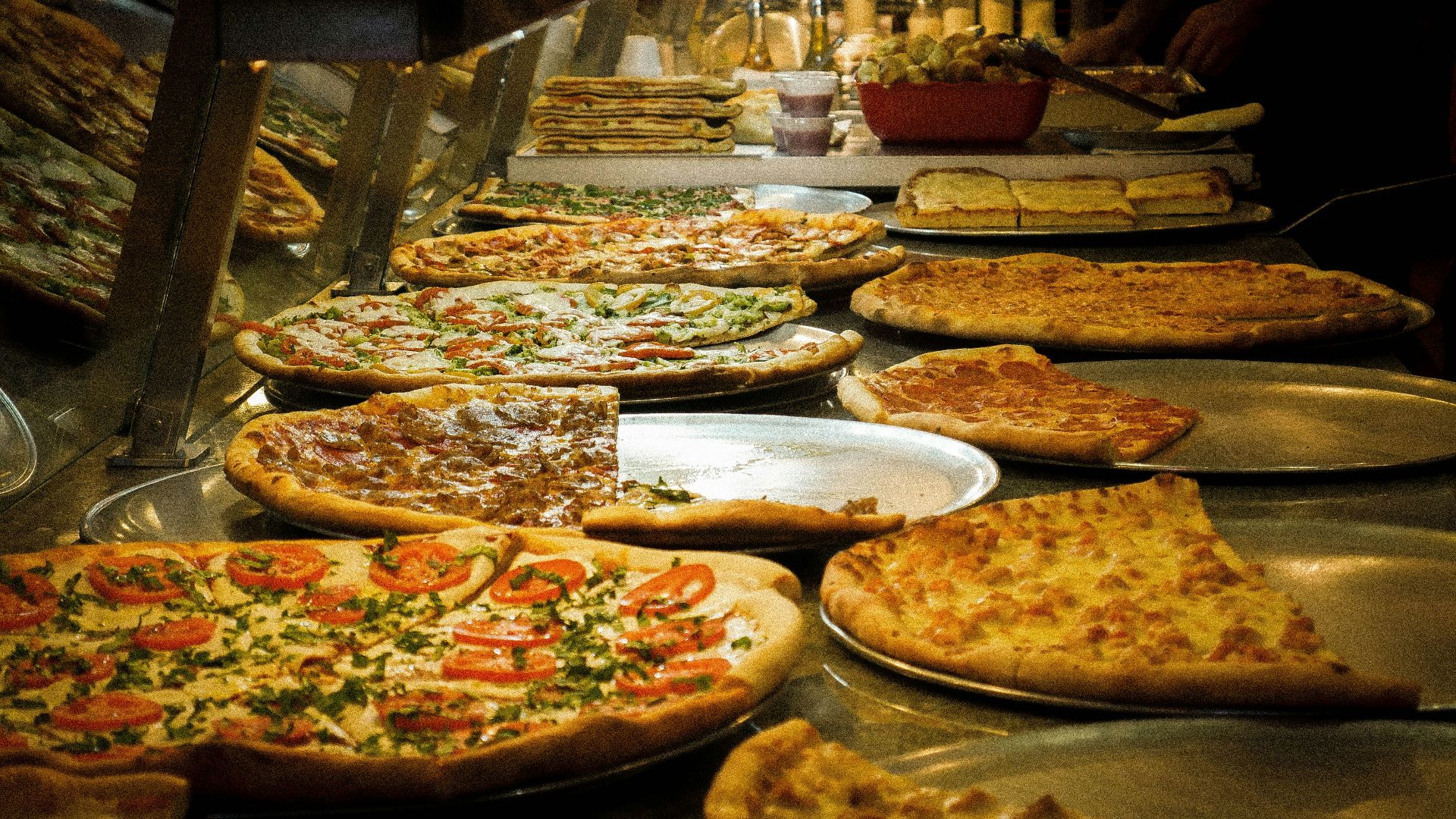 pizzas on trays
