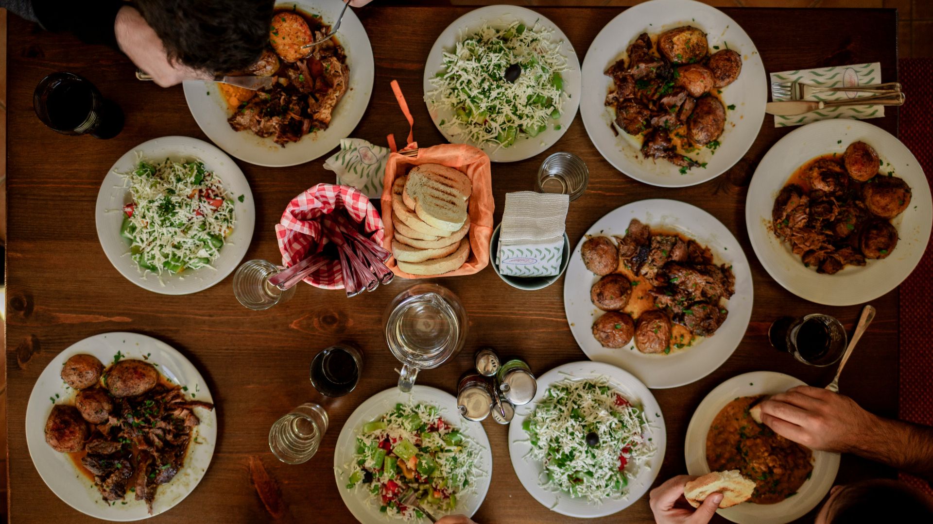 white plates with assorted foods