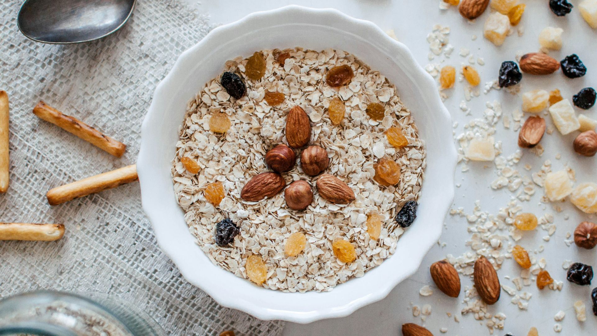 nuts and bowl of cereals