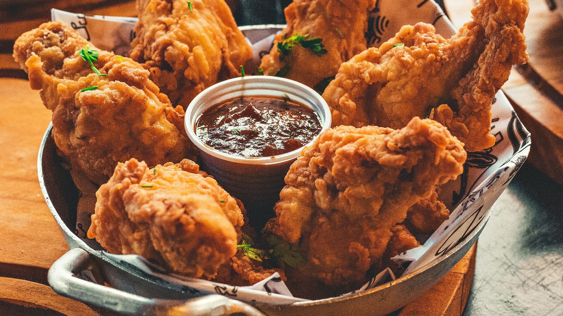 fried chicken on stainless steel tray