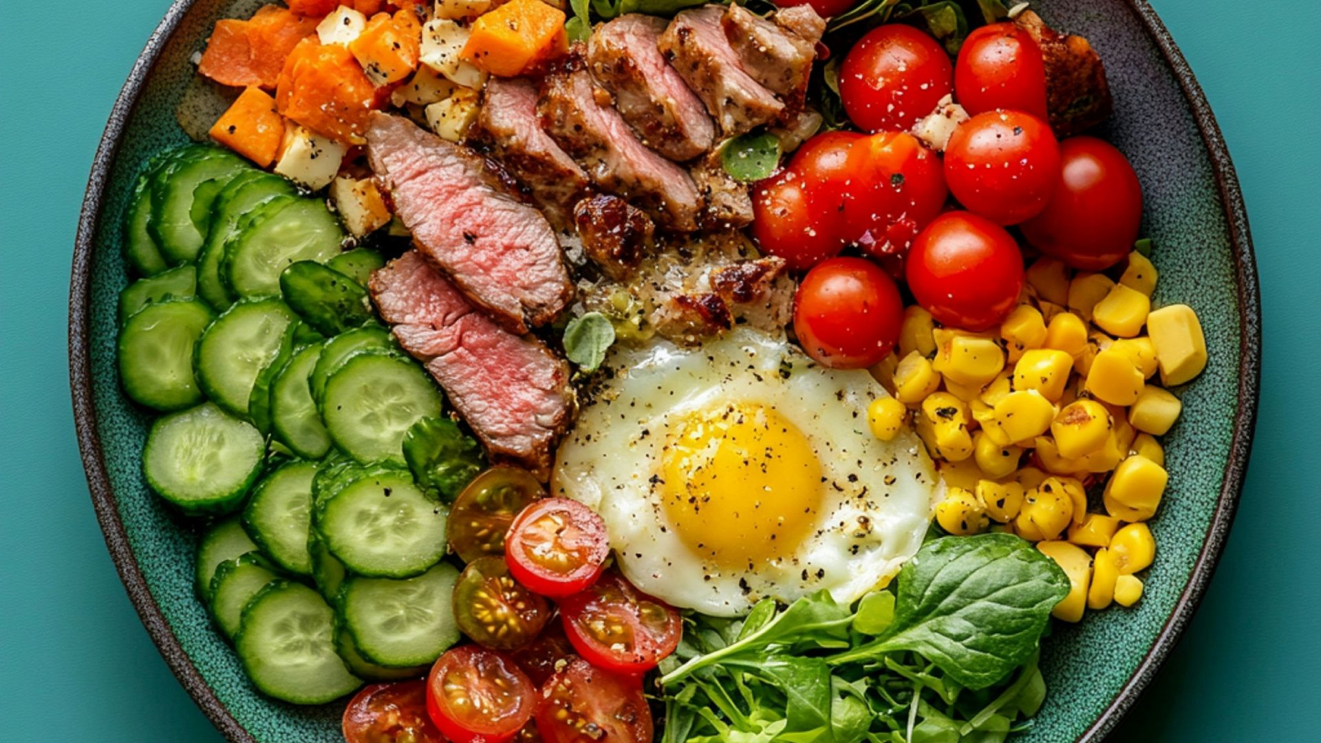 A colorful and healthy bowl of food.