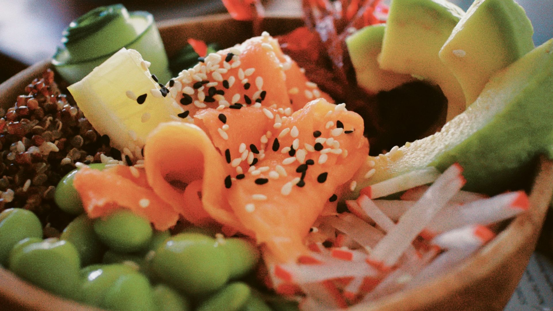 a close up of a bowl of food on a table