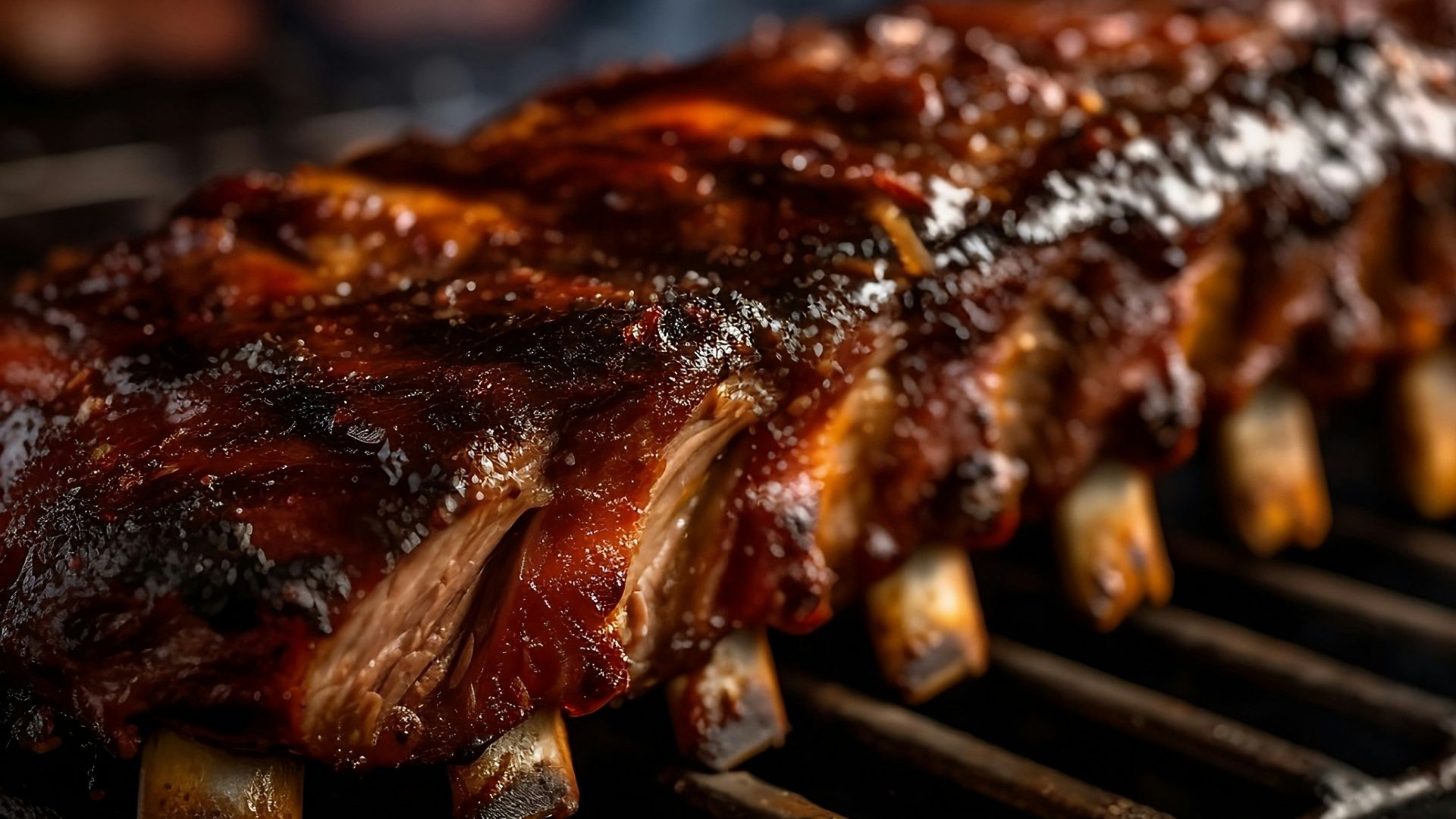 a rack of ribs cooking on a grill