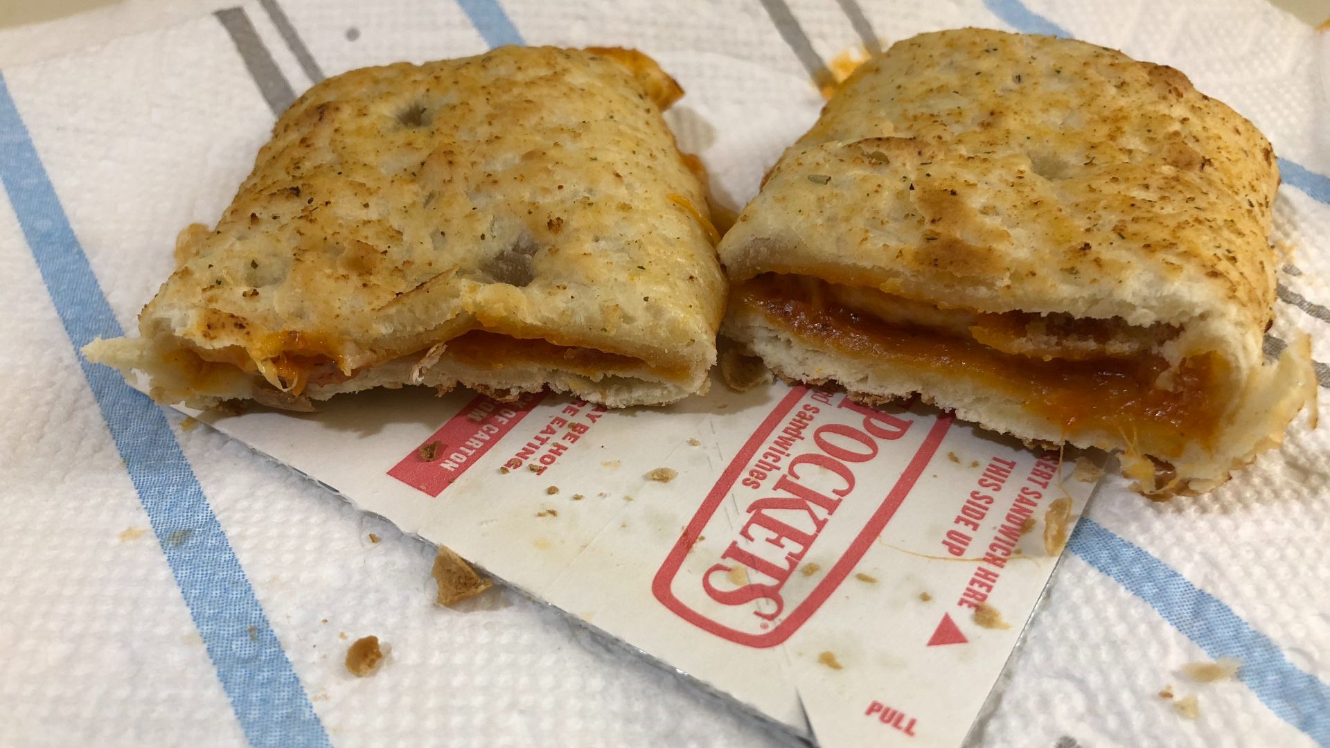 File:2019-05-12 18 09 41 A Four Cheese Pizza Hot Pocket cut in two in the Franklin Farm section of Oak Hill, Fairfax County, Virginia.jpg