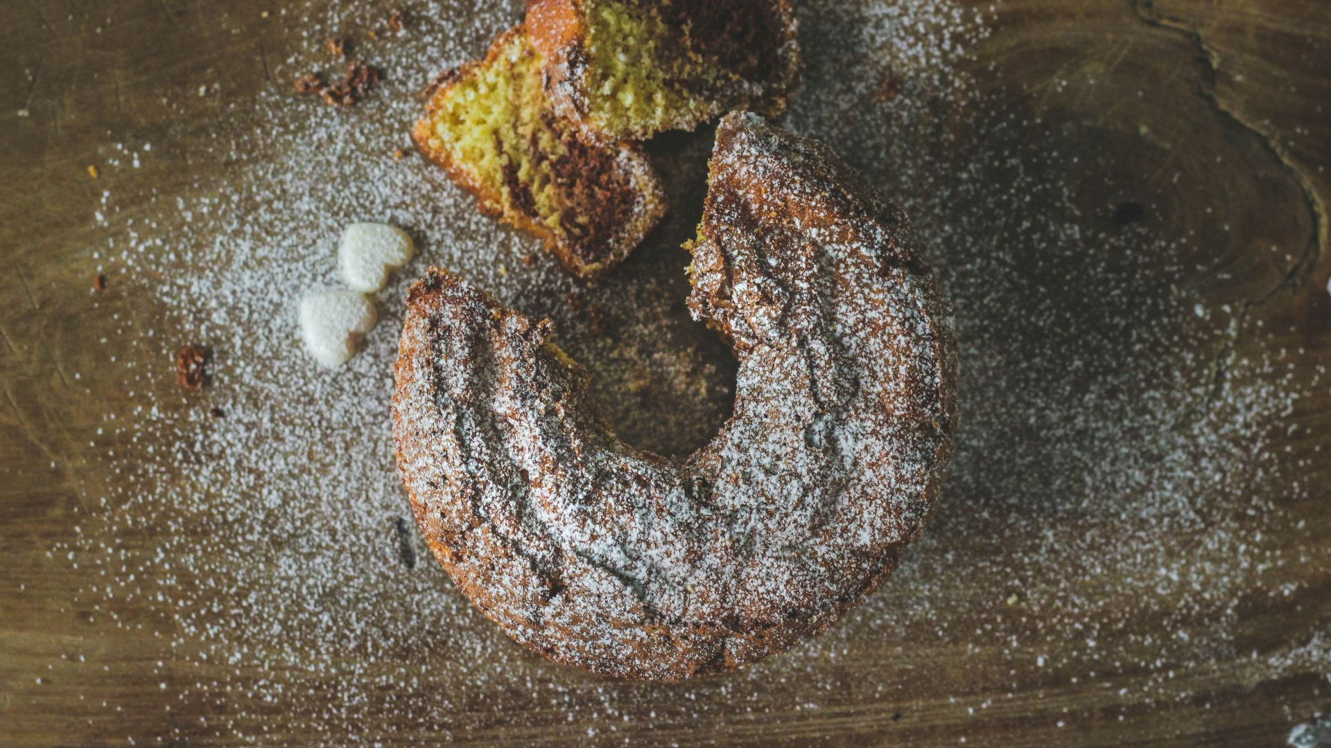 donut on wooden surface