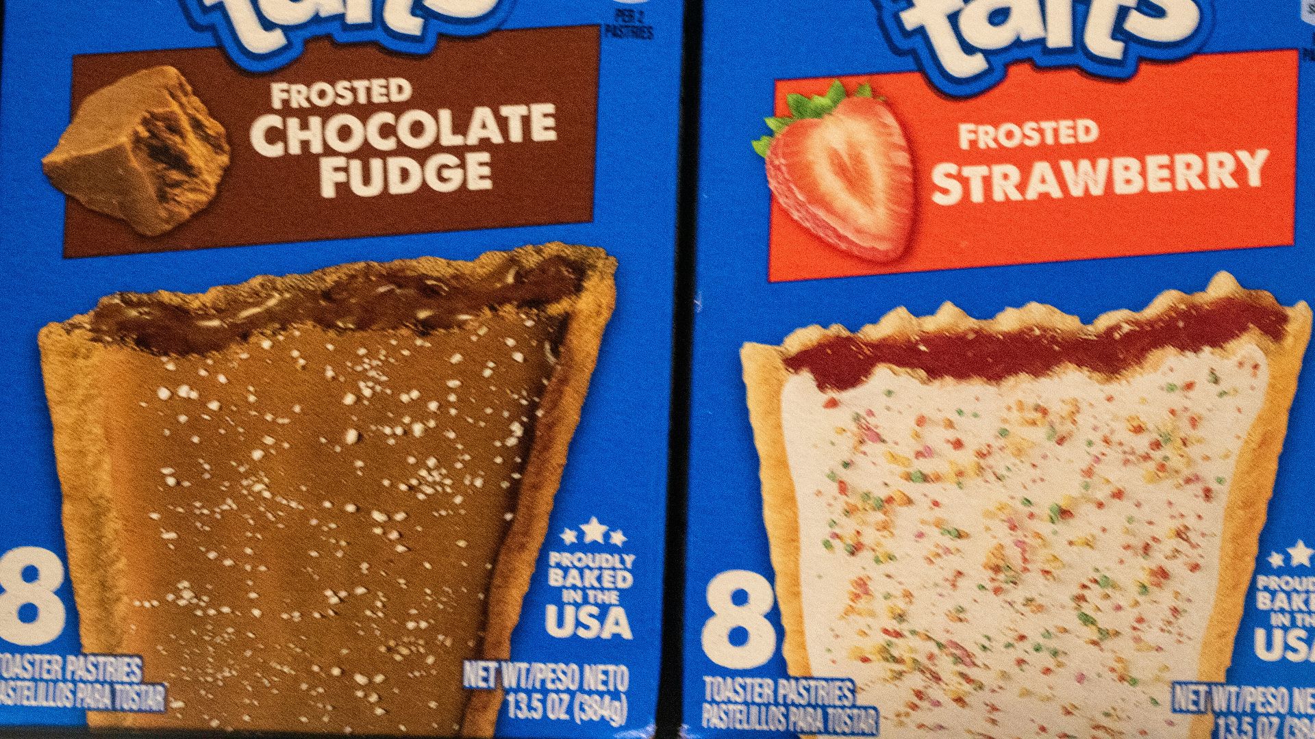 Boxes of pop-tarts: chocolate fudge and strawberry.
