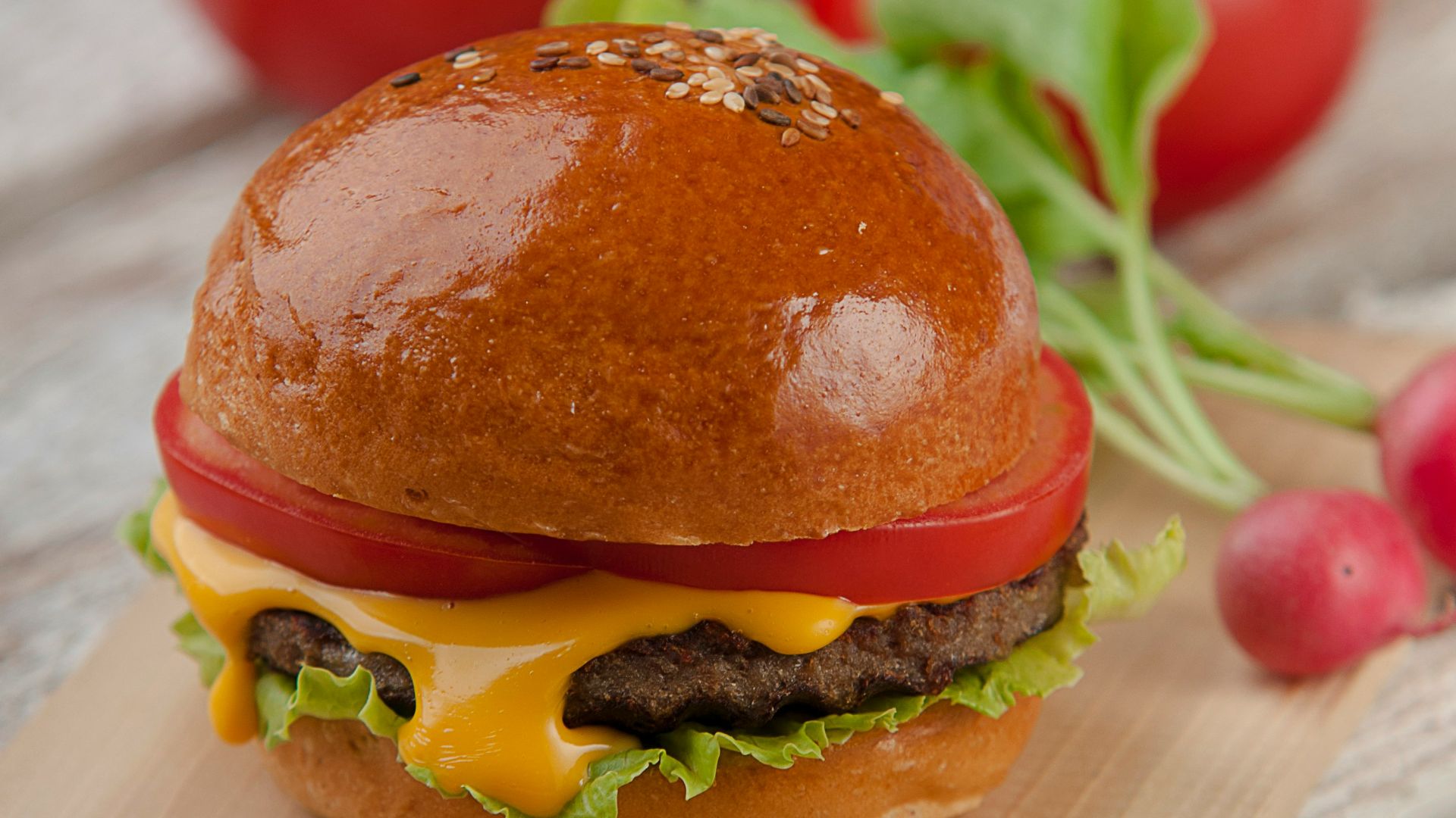 photo of burger with tomato and cheese