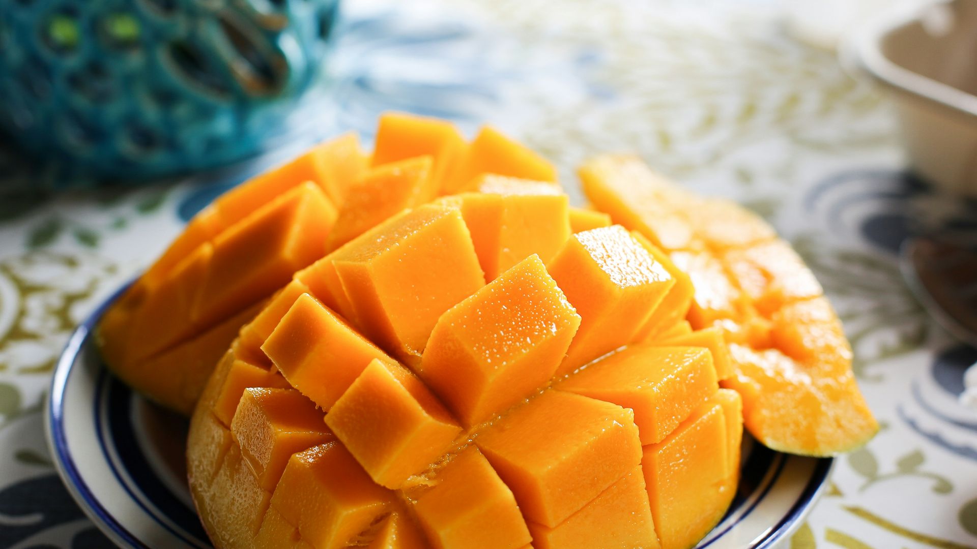 a close up of a plate of fruit on a table