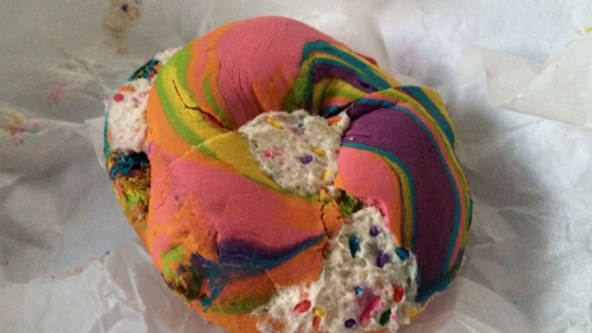 File:Rainbow Bagel with Cream Cheese.jpg