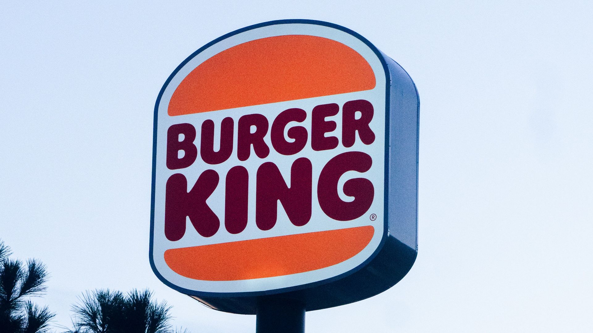 a burger king sign with a tree in the background