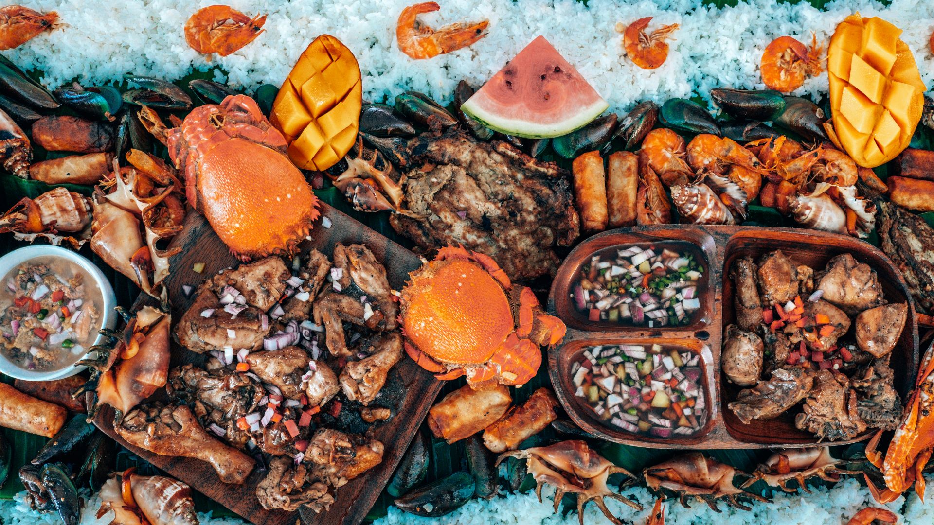 seafoods on brown wooden plate
