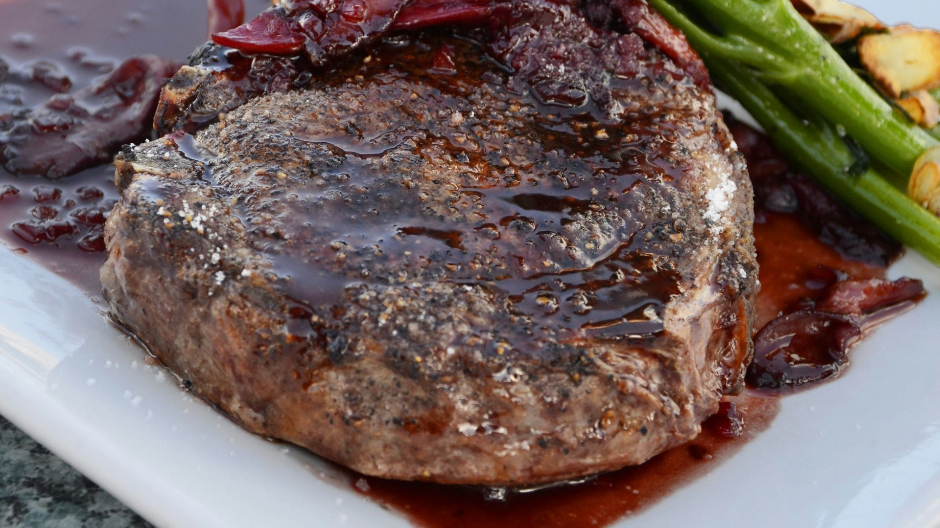close-up photo of cooked food on square white plate
