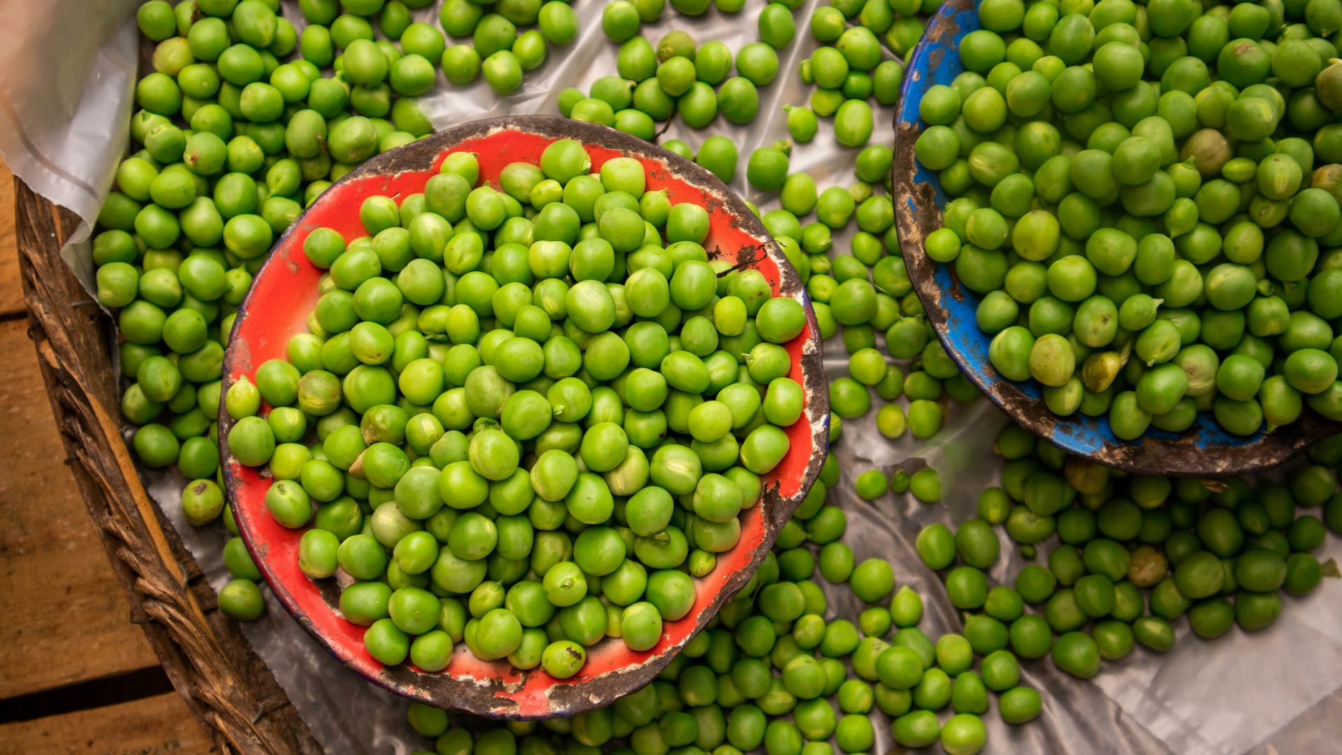 a group of baskets full of green grapes