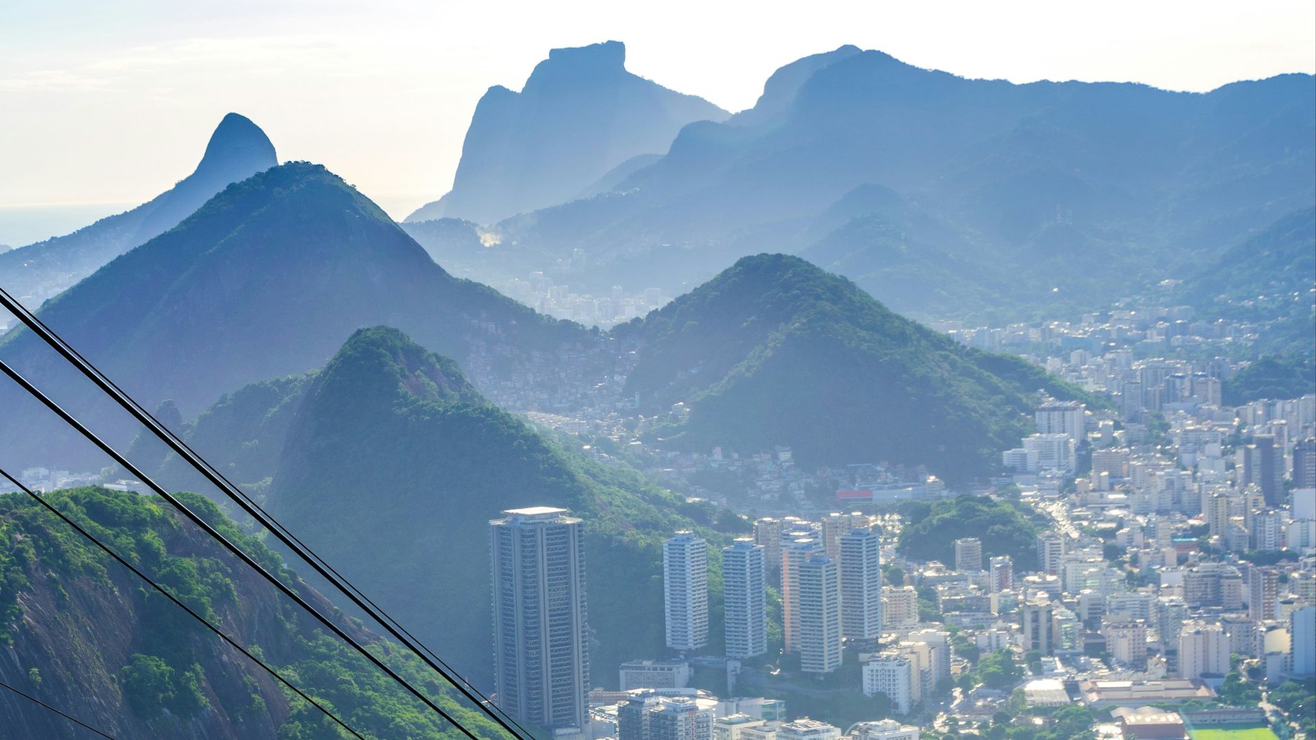 high-angle photography of cable car