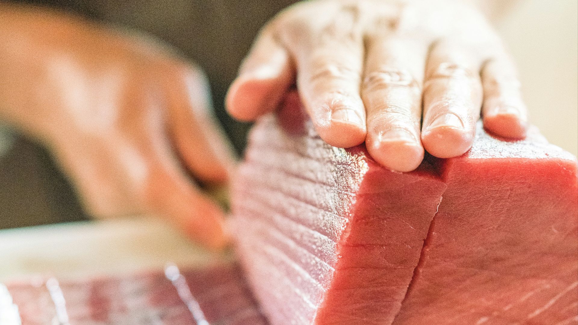 a person holding a piece of raw meat