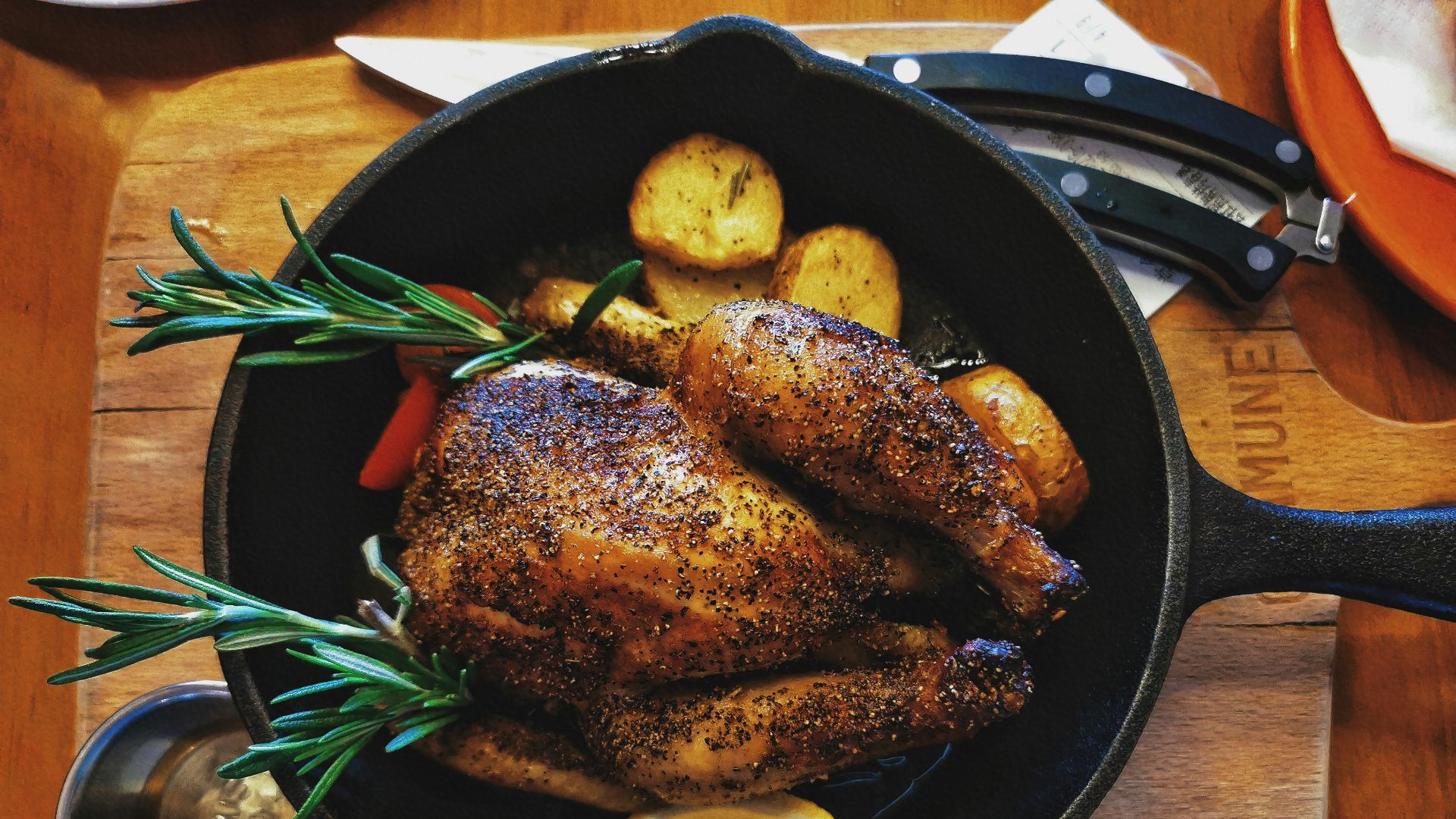 grilled meat on black round plate
