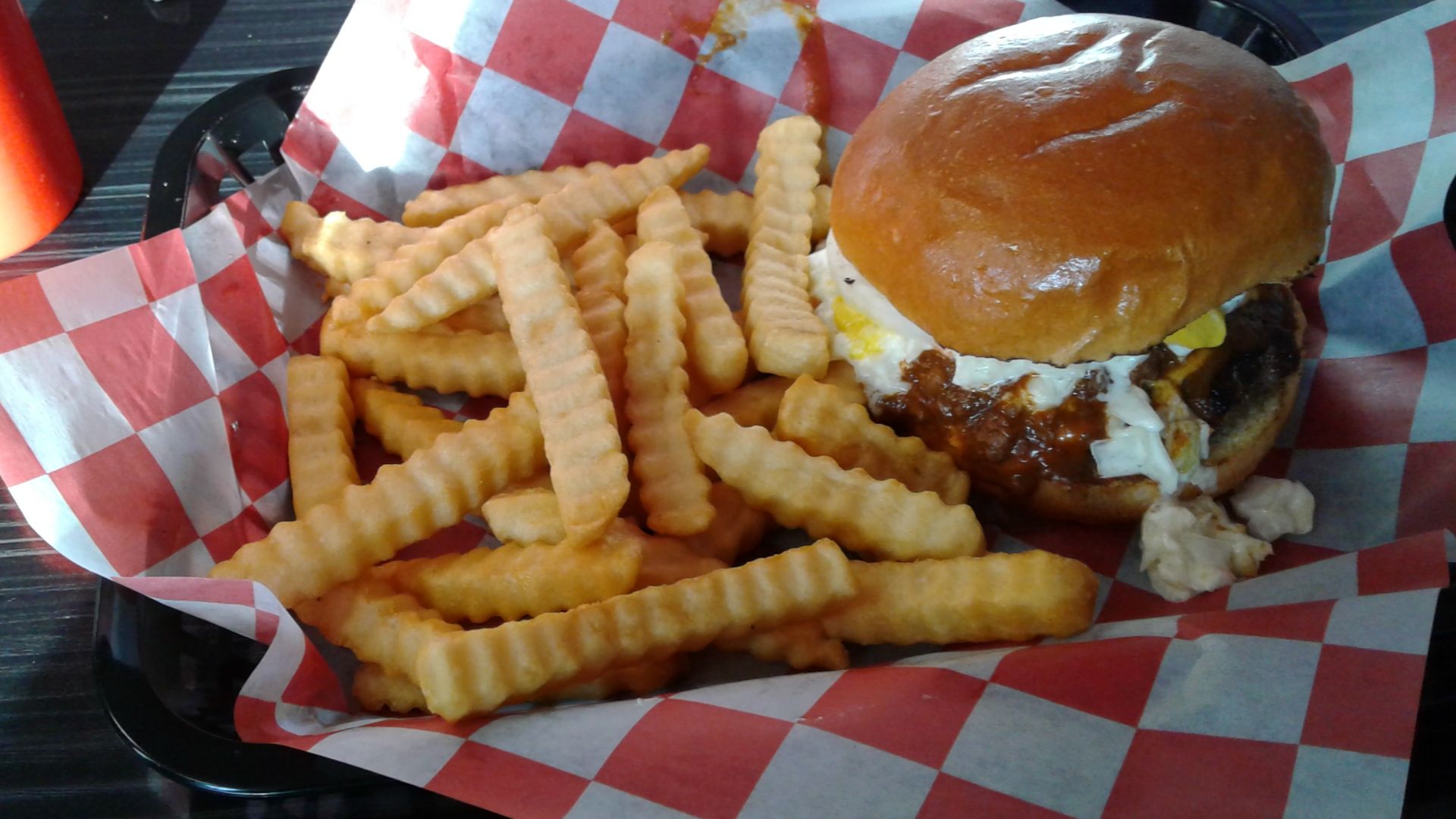 File:Carolina Burger and crinkle-cut french fries at Rustic Burger.jpg