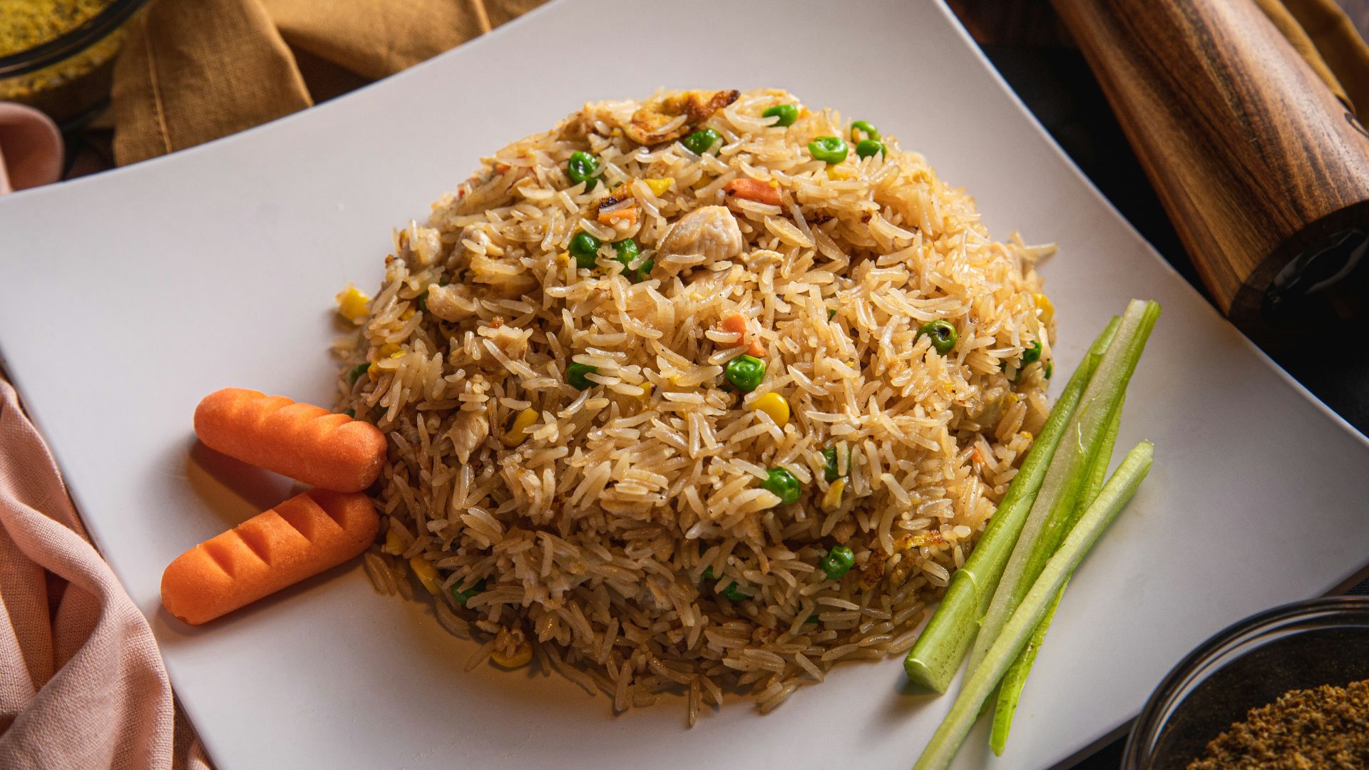 brown and green dish on white ceramic plate