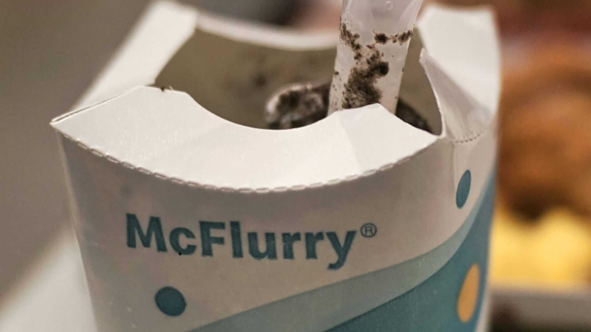 white and blue paper bag