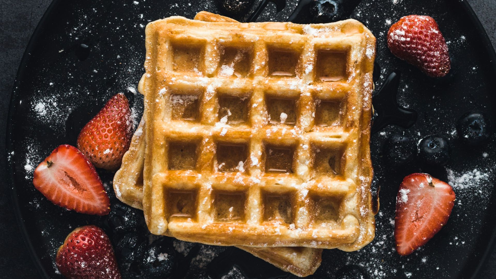 square waffle with strawberries