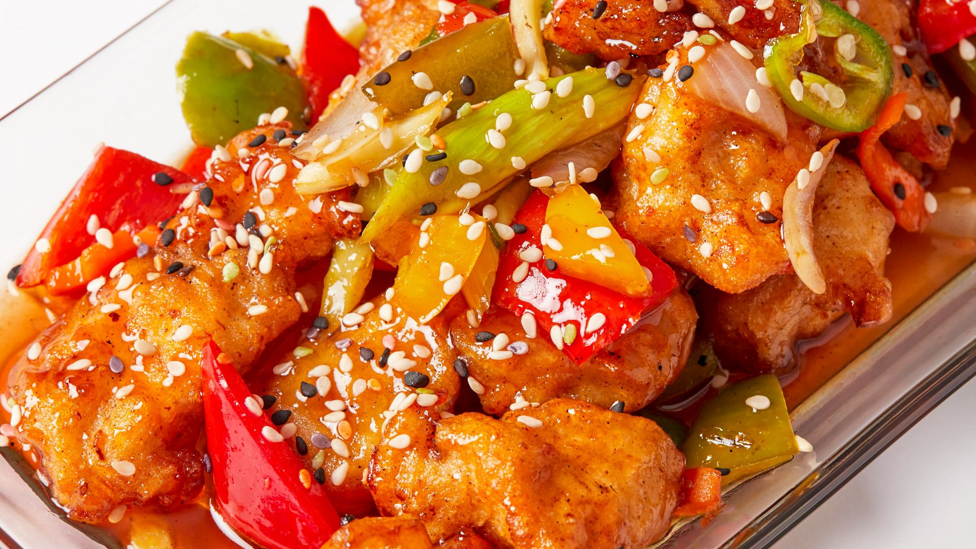 cooked food on rectangular tray