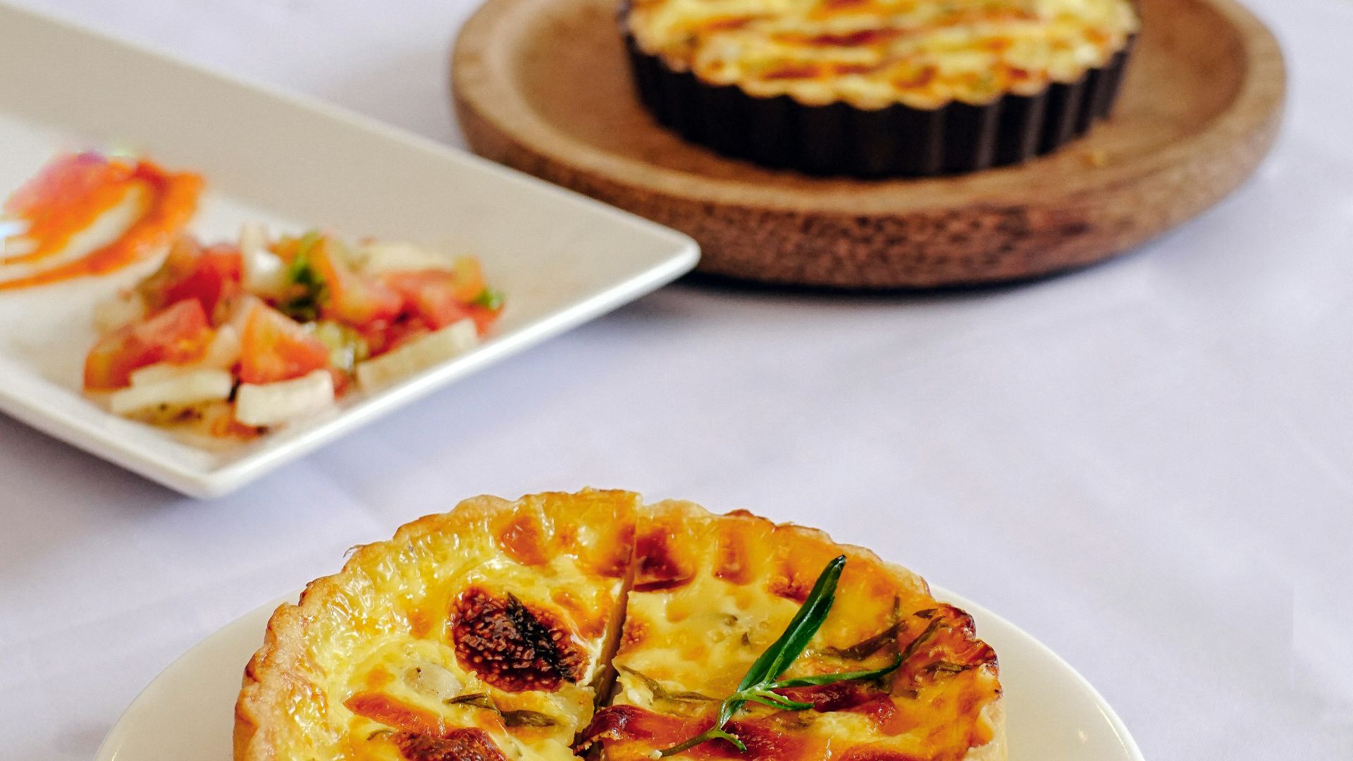 brown and white pie on white ceramic plate