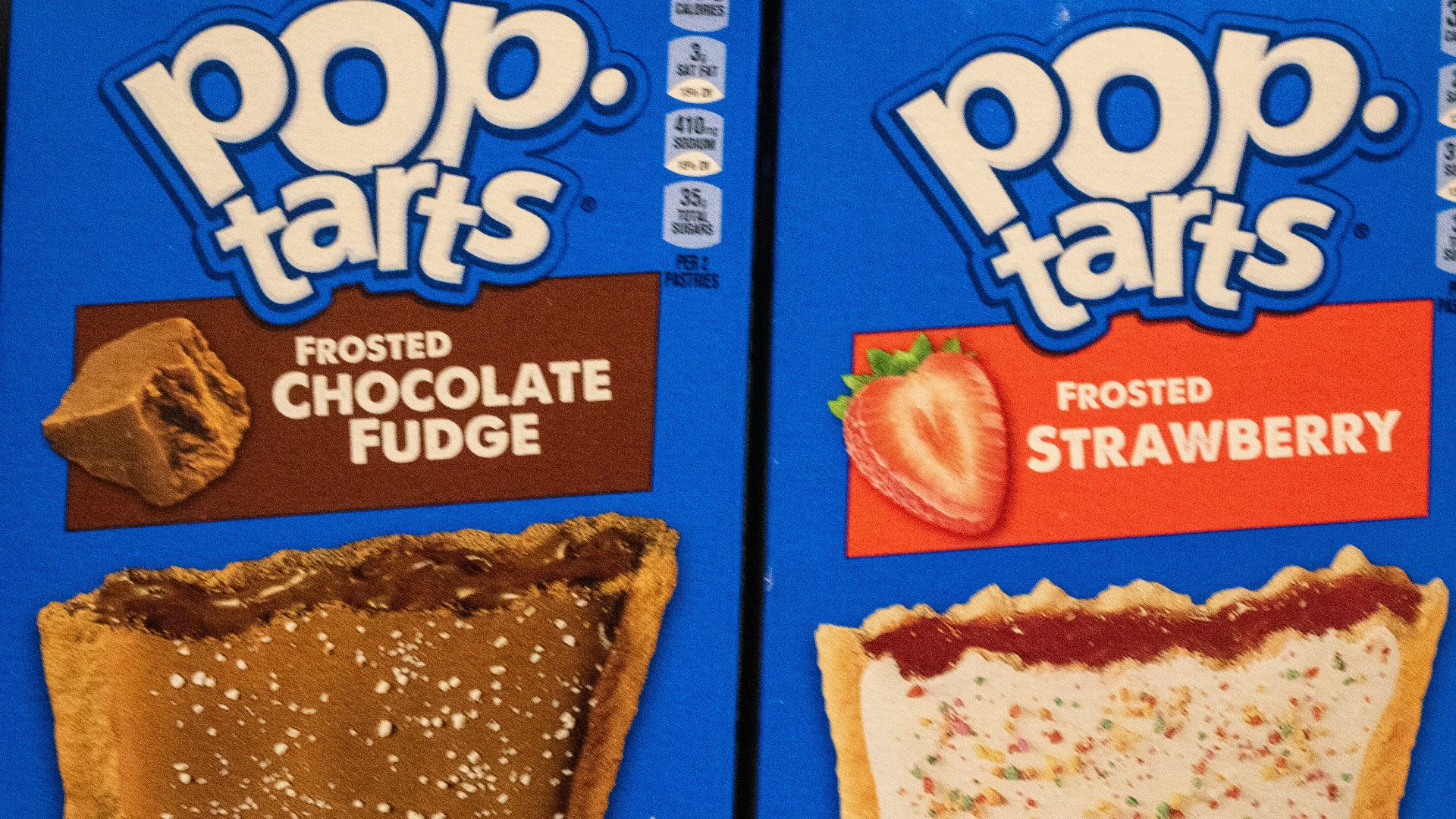 Boxes of pop-tarts: chocolate fudge and strawberry.