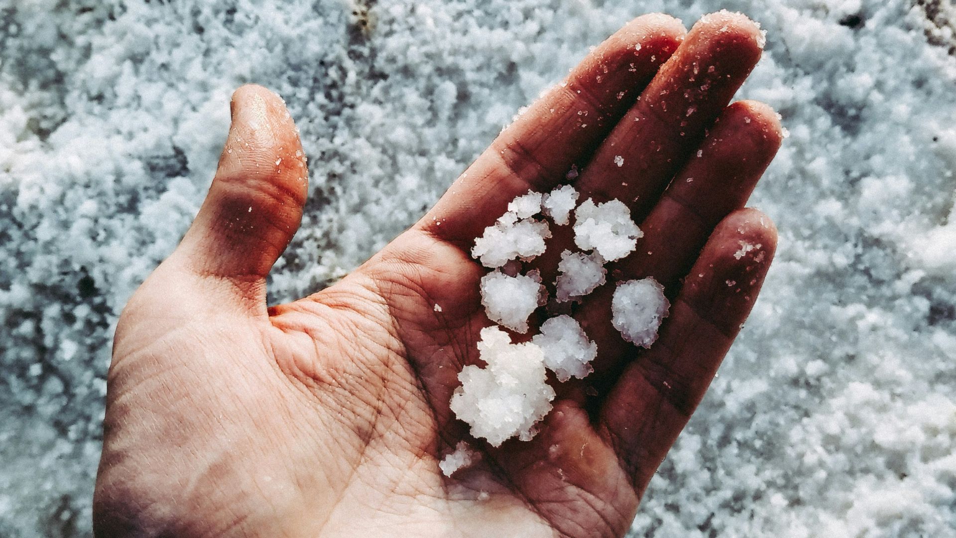white stones on persons hand