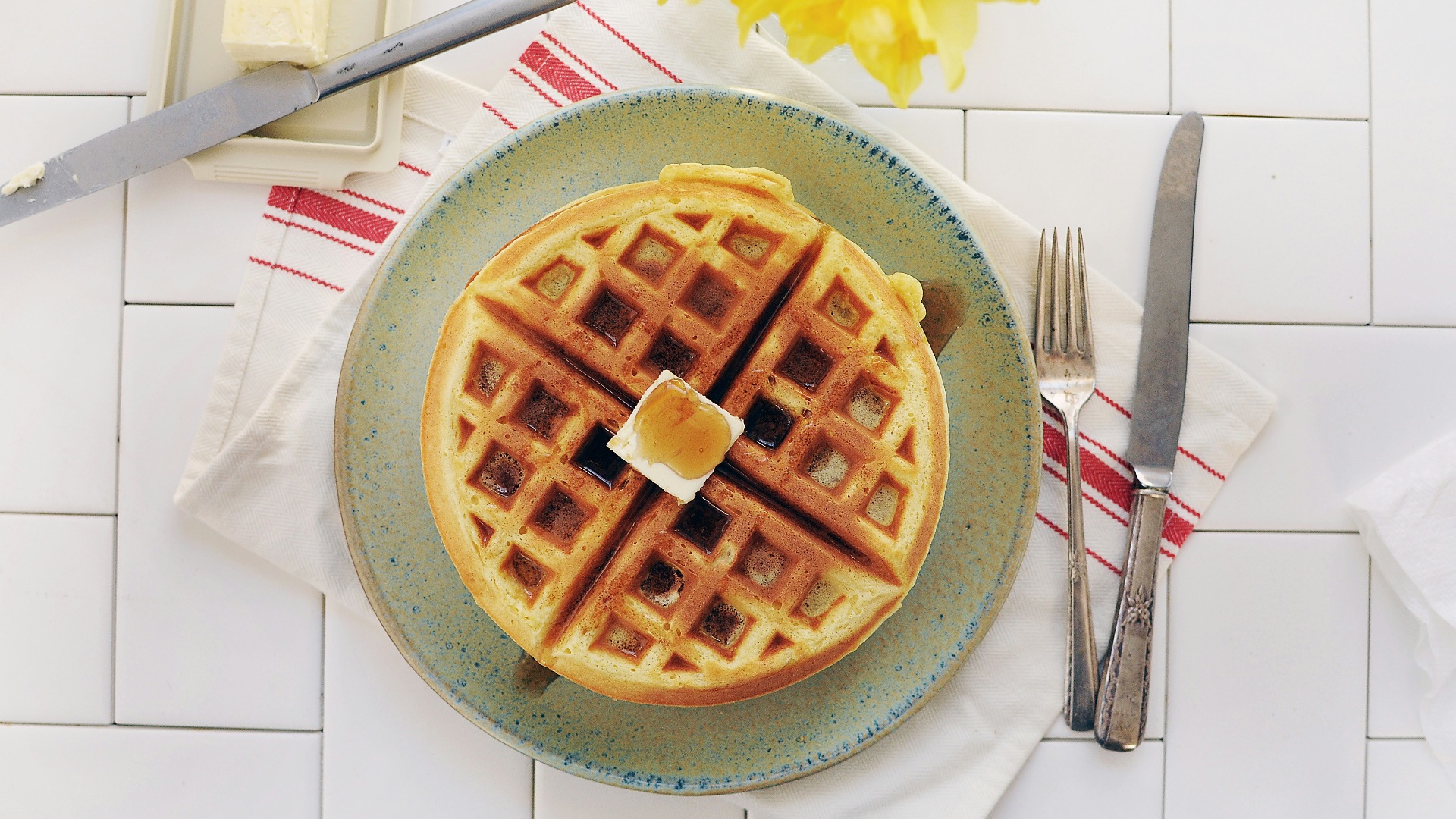 waffle on gray ceramic plate