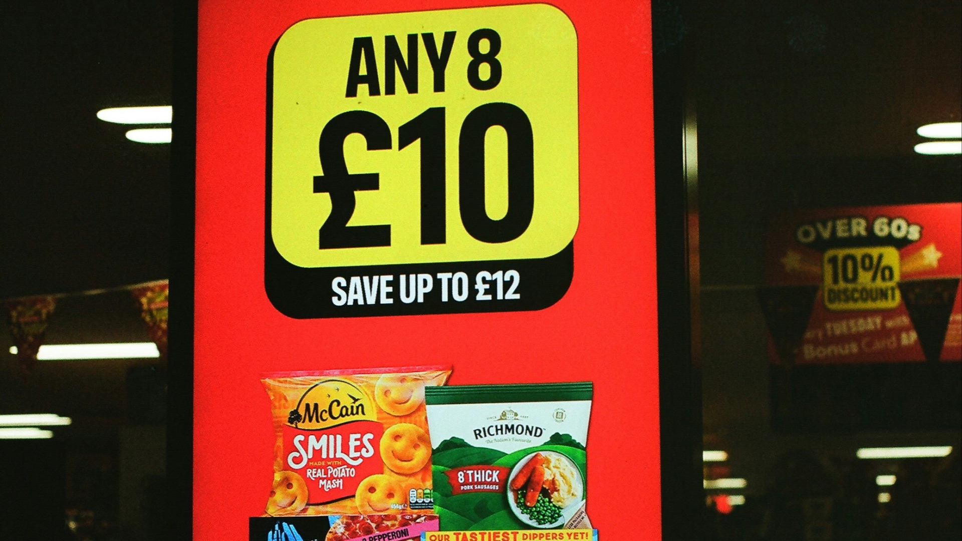 Supermarket promotion for any 8 items for £10.