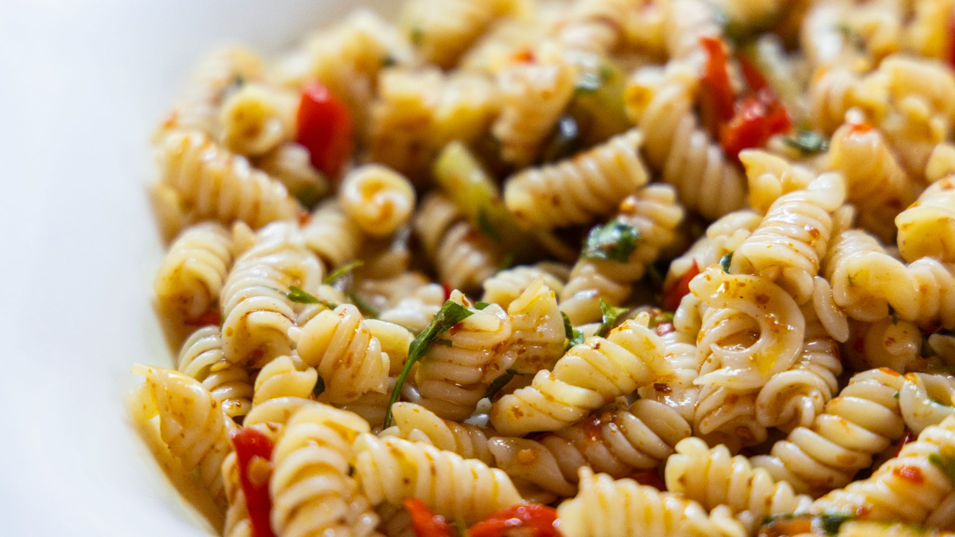 pasta dish on white ceramic bowl