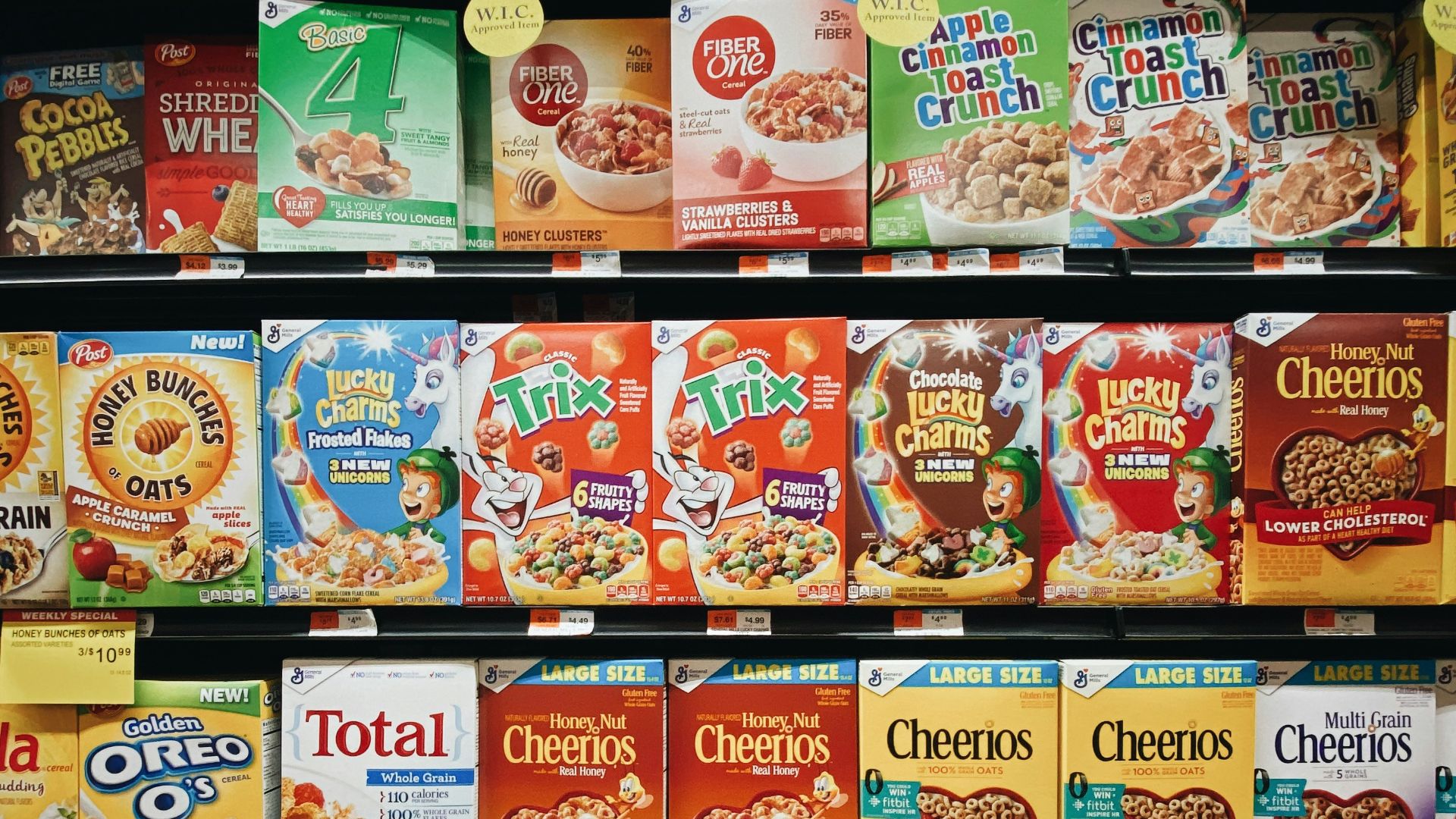 brown and red labeled boxes