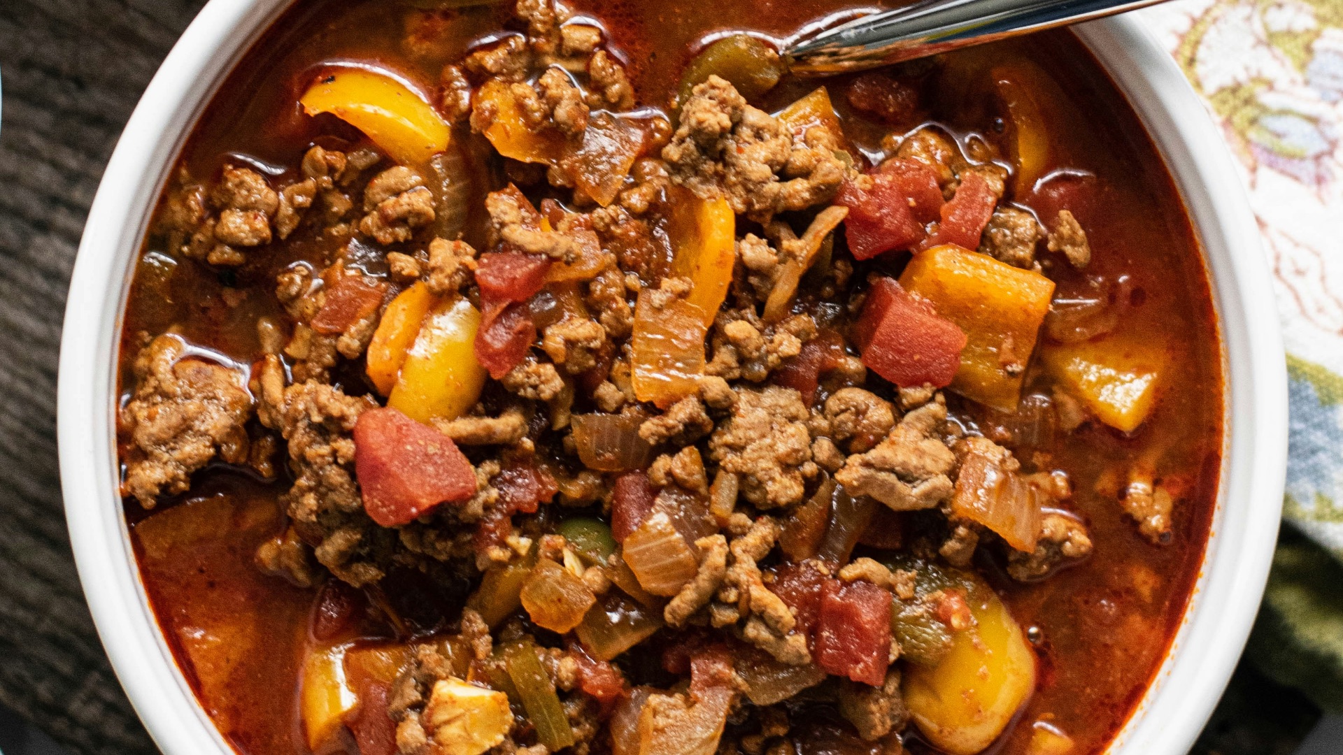 a bowl of soup with a spoon