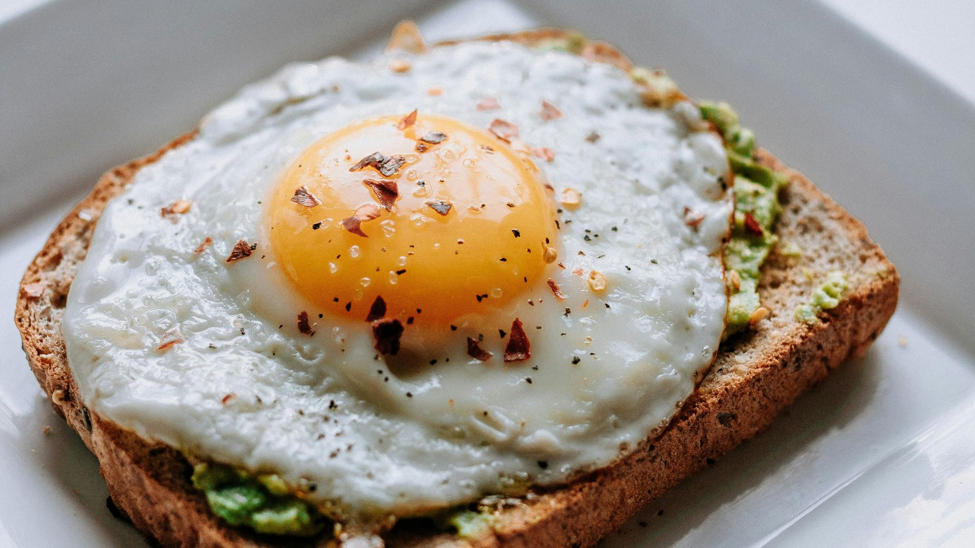 bread with sunny side-up egg served on white ceramic plate