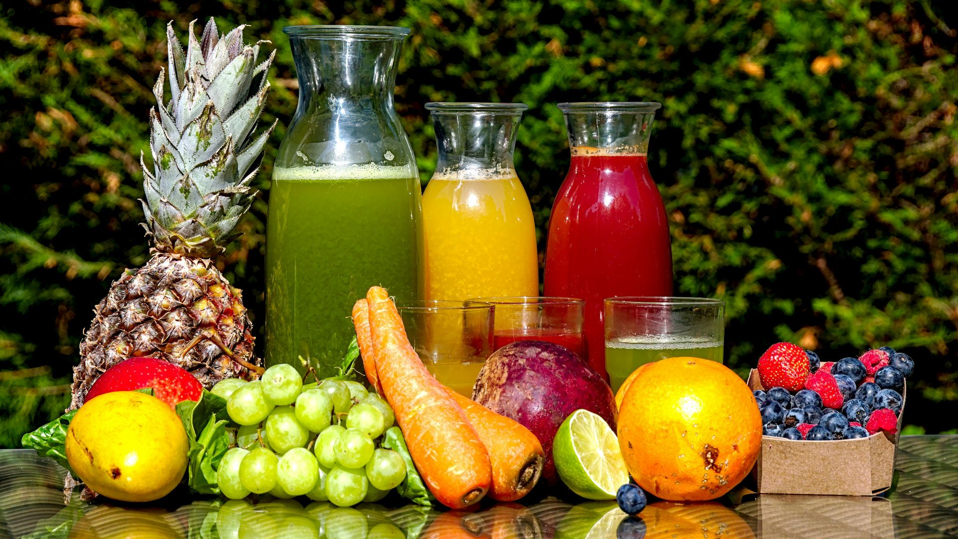 fruits and vegetable in clear glass jar
