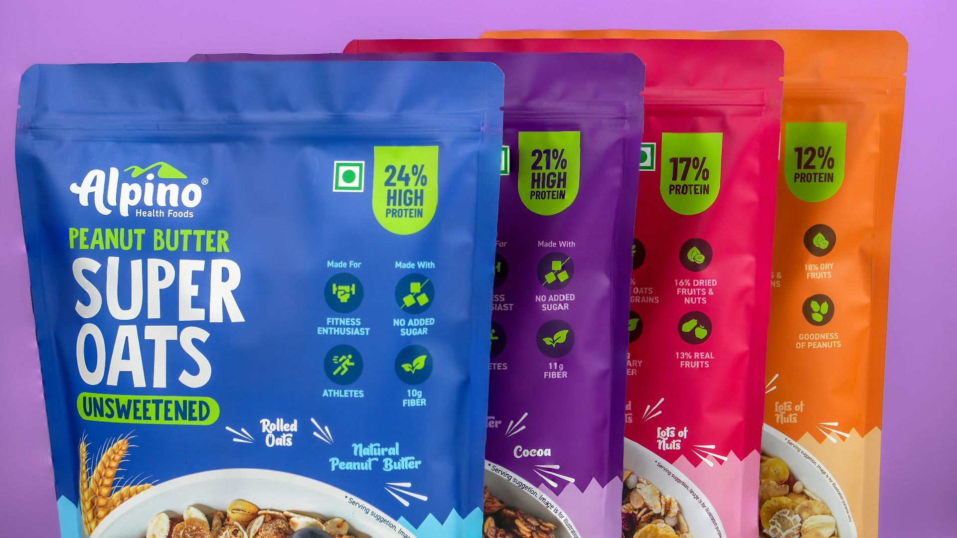 five bags of cereal sitting next to a bowl of cereal