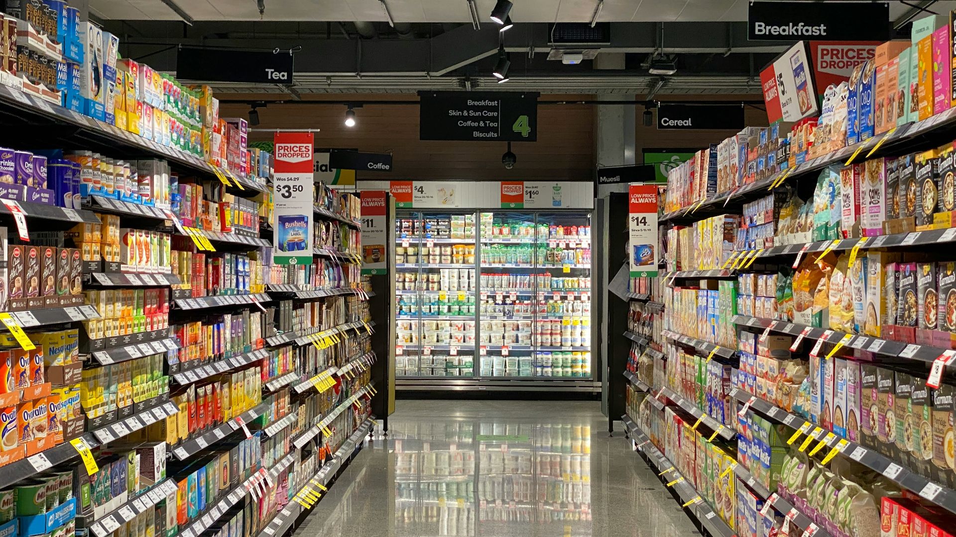 white and red labeled pack on white shelf