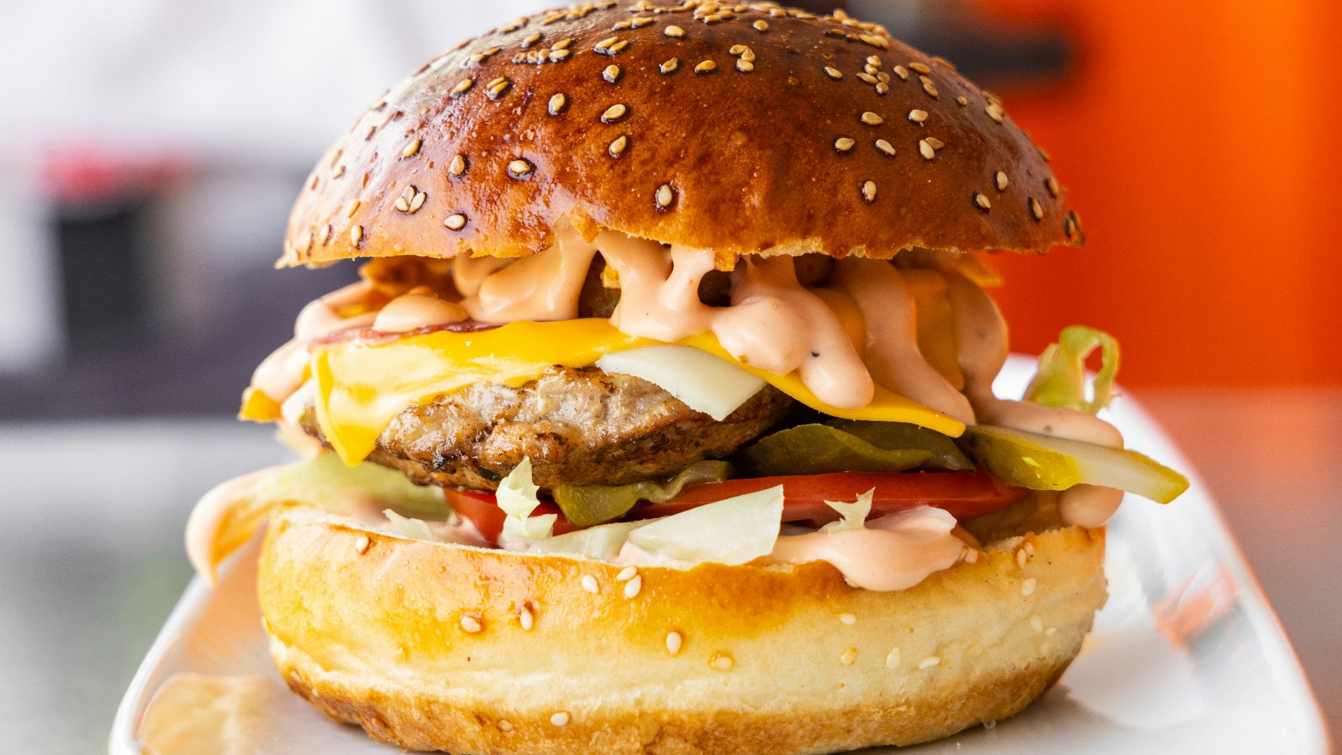 burger on white ceramic plate