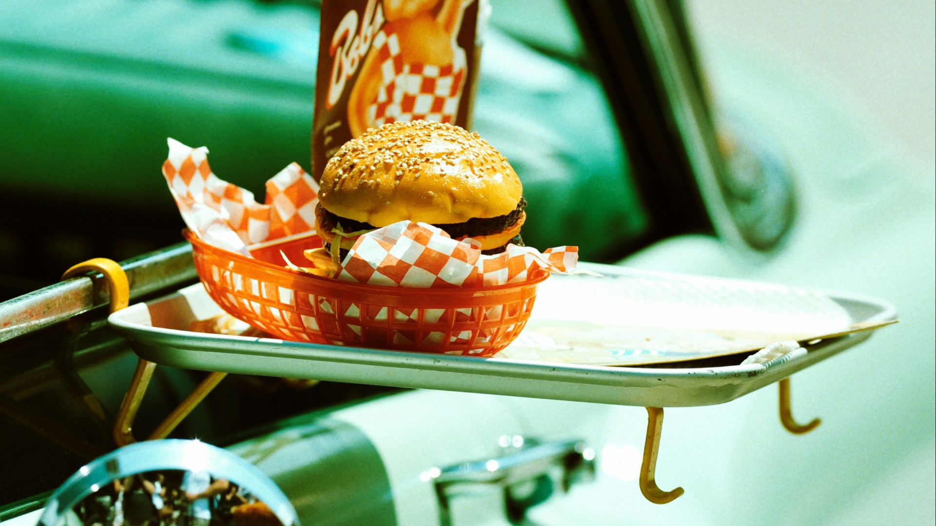 burger on orange basket