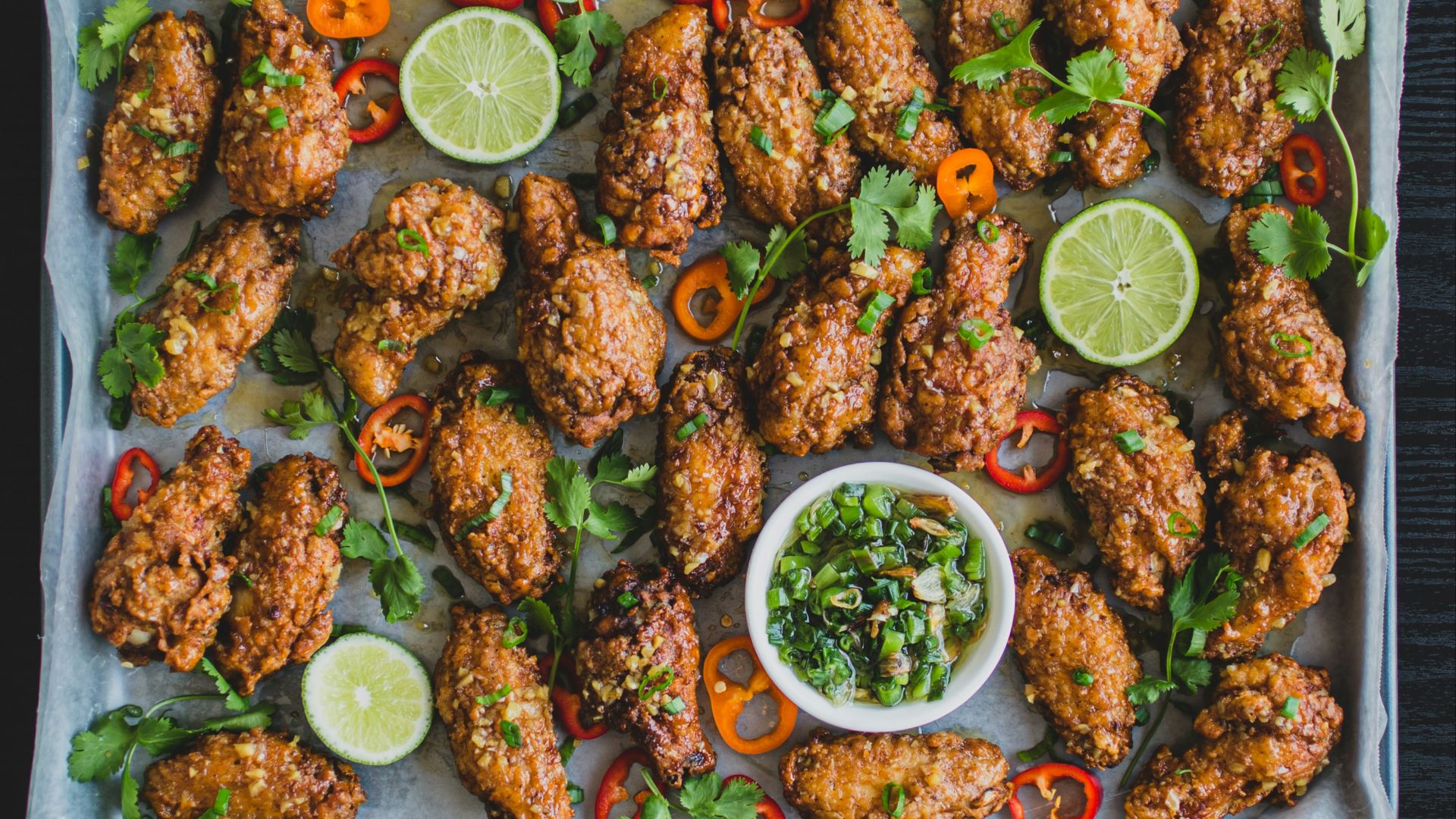 cooked food on black tray