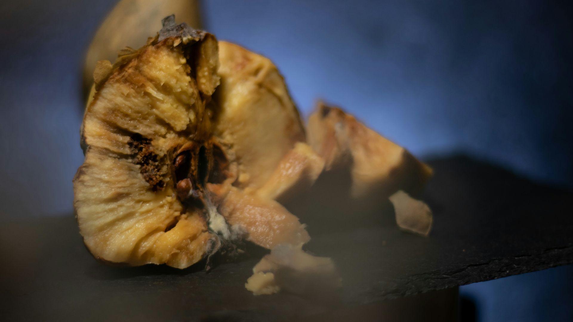 A peeled banana sitting on top of a table