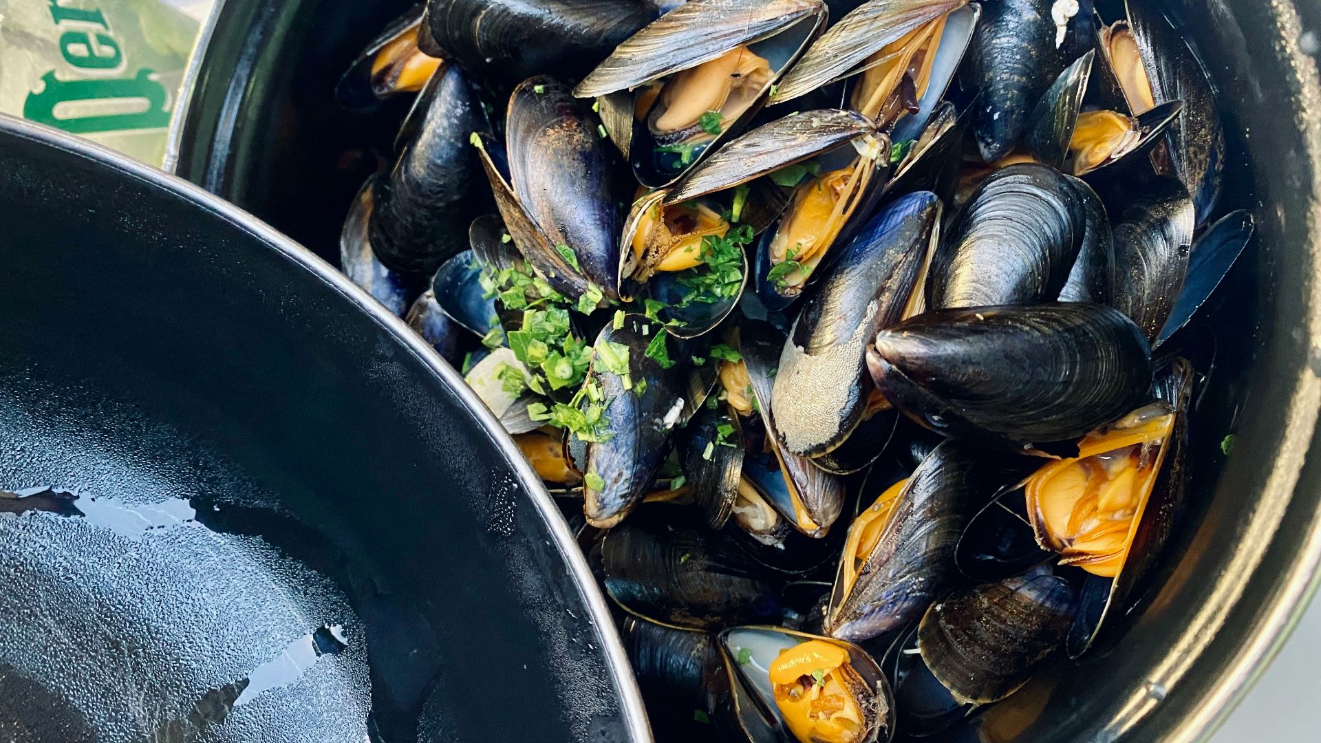 black fish on black round container