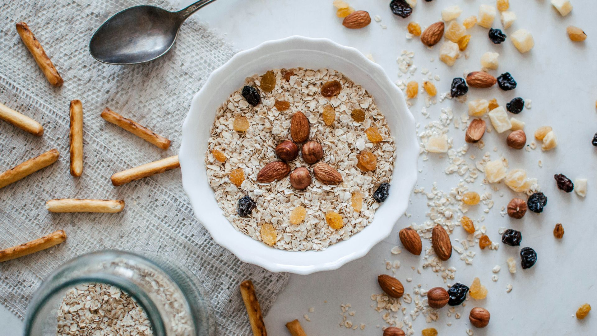 nuts and bowl of cereals