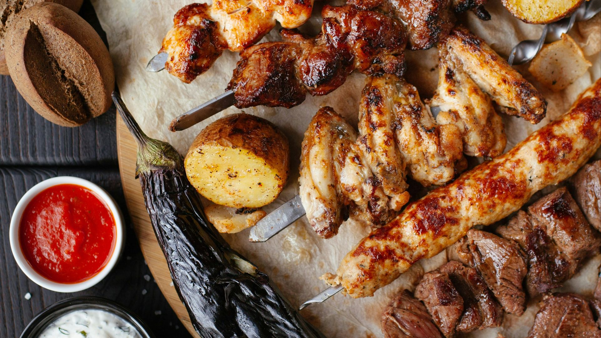 grilled meat and vegetable on the table