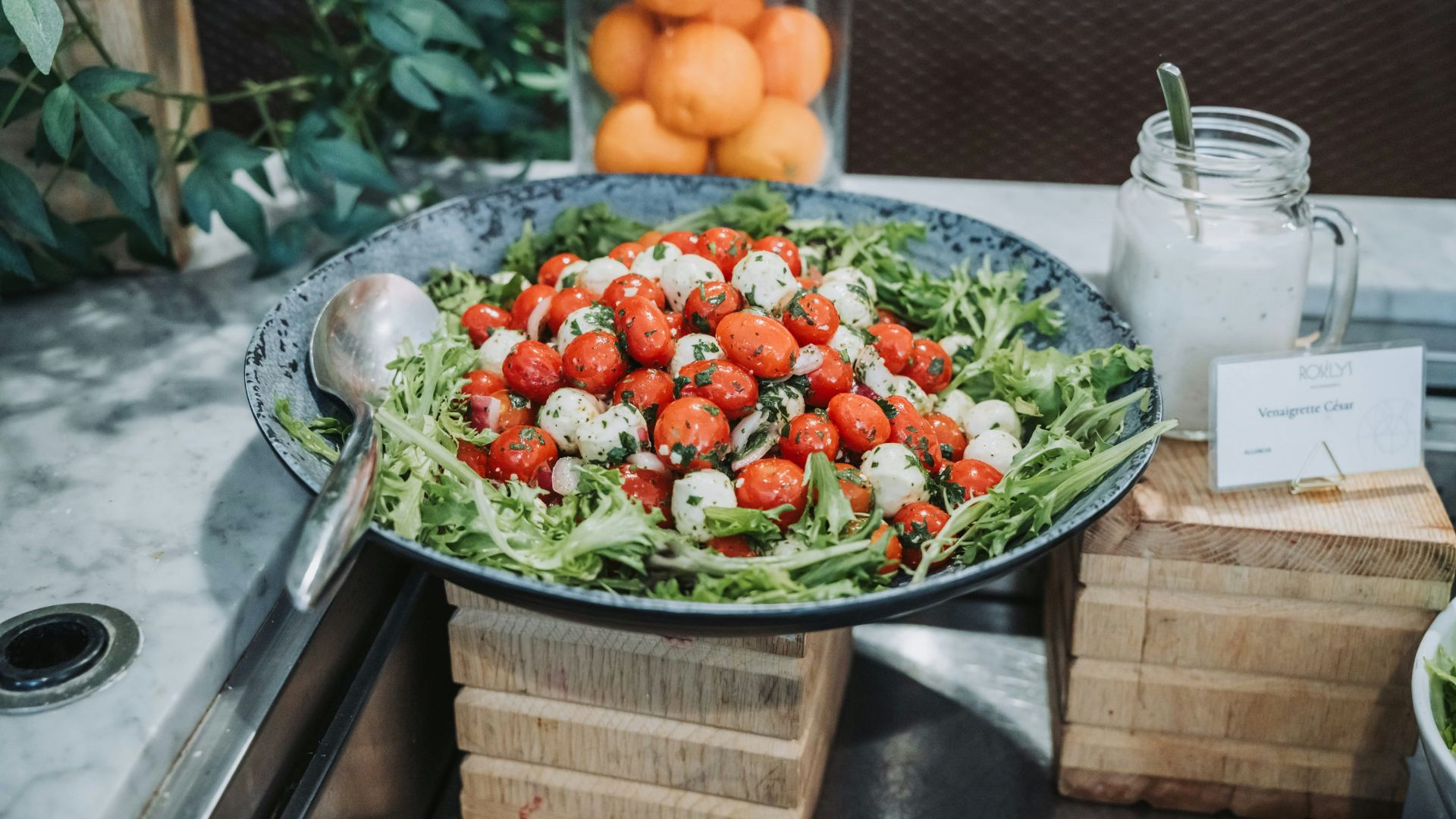 Fresh caprese salad with cherry tomatoes and mozzarella