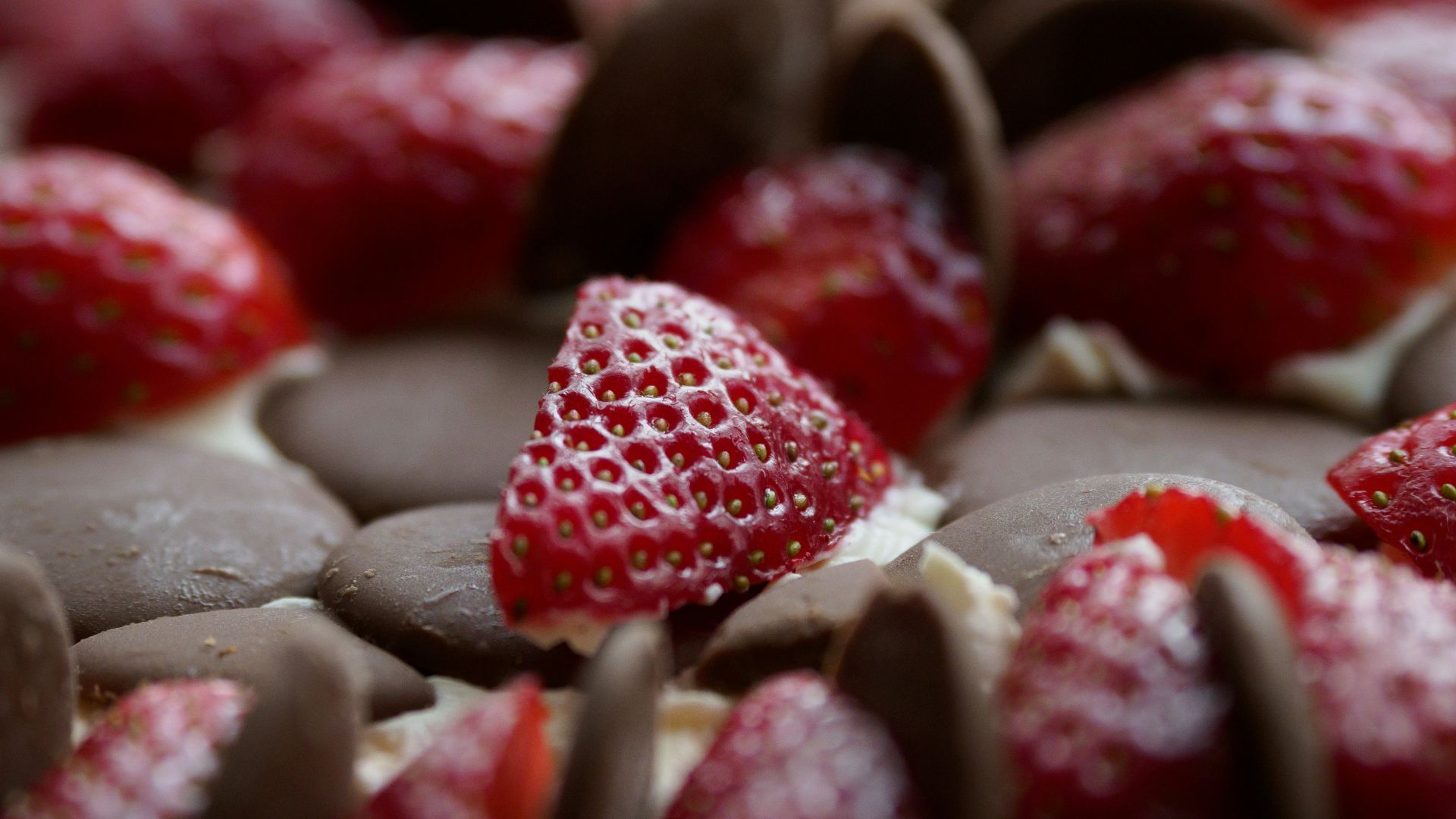 a close up of strawberries and chocolate on a plate