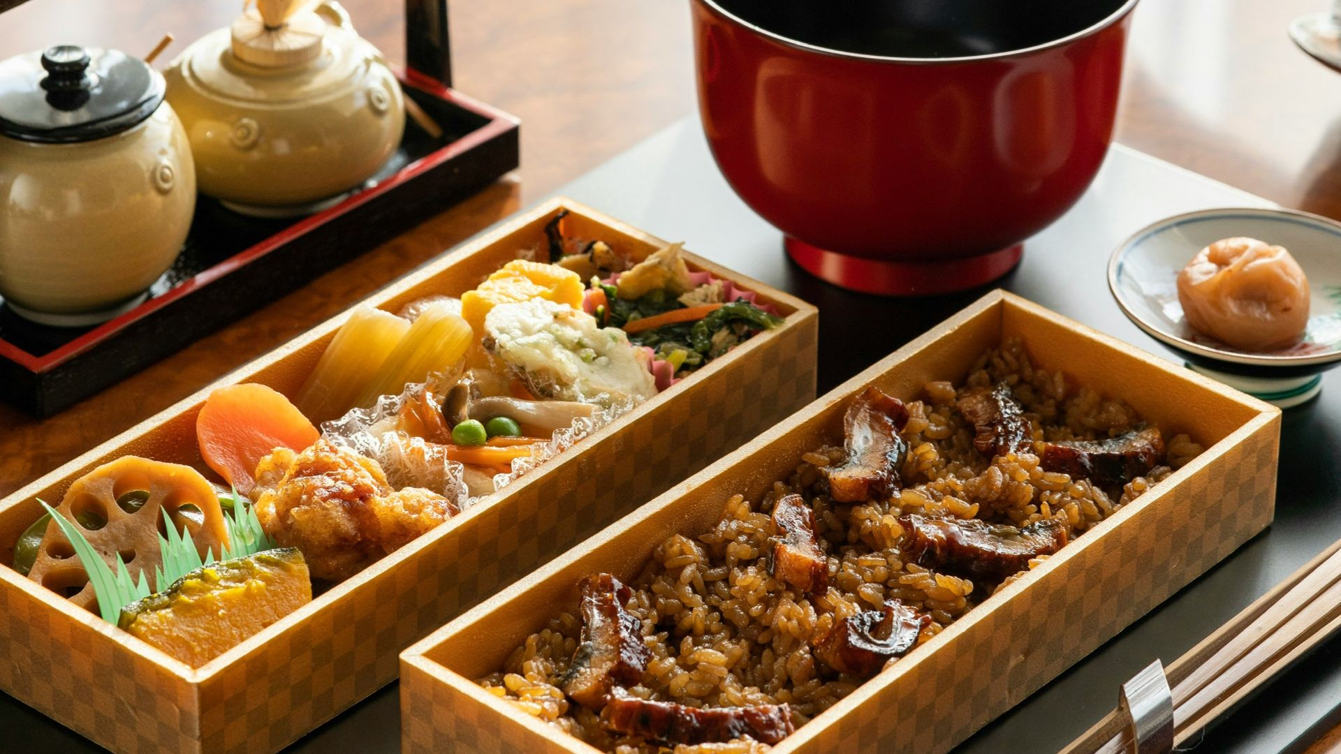 two brown trays with cooked foods