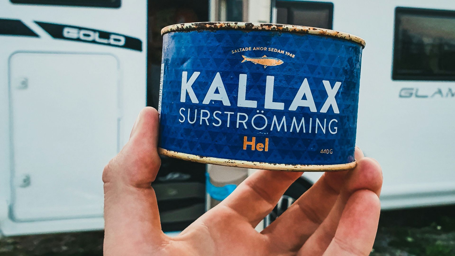 person holding blue Kallax metal container