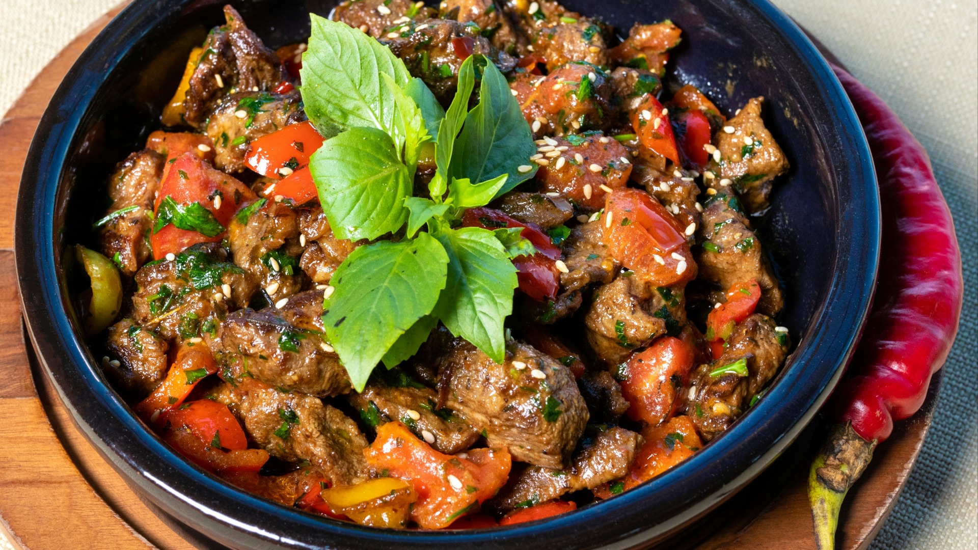 vegetable dish on blue ceramic bowl